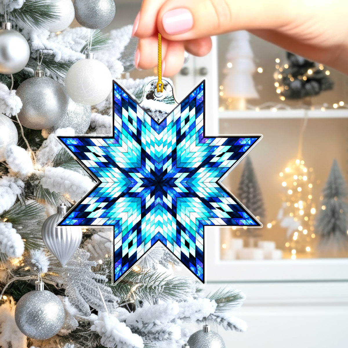 Blue Native American Star Quilt Acrylic Christmas Ornament