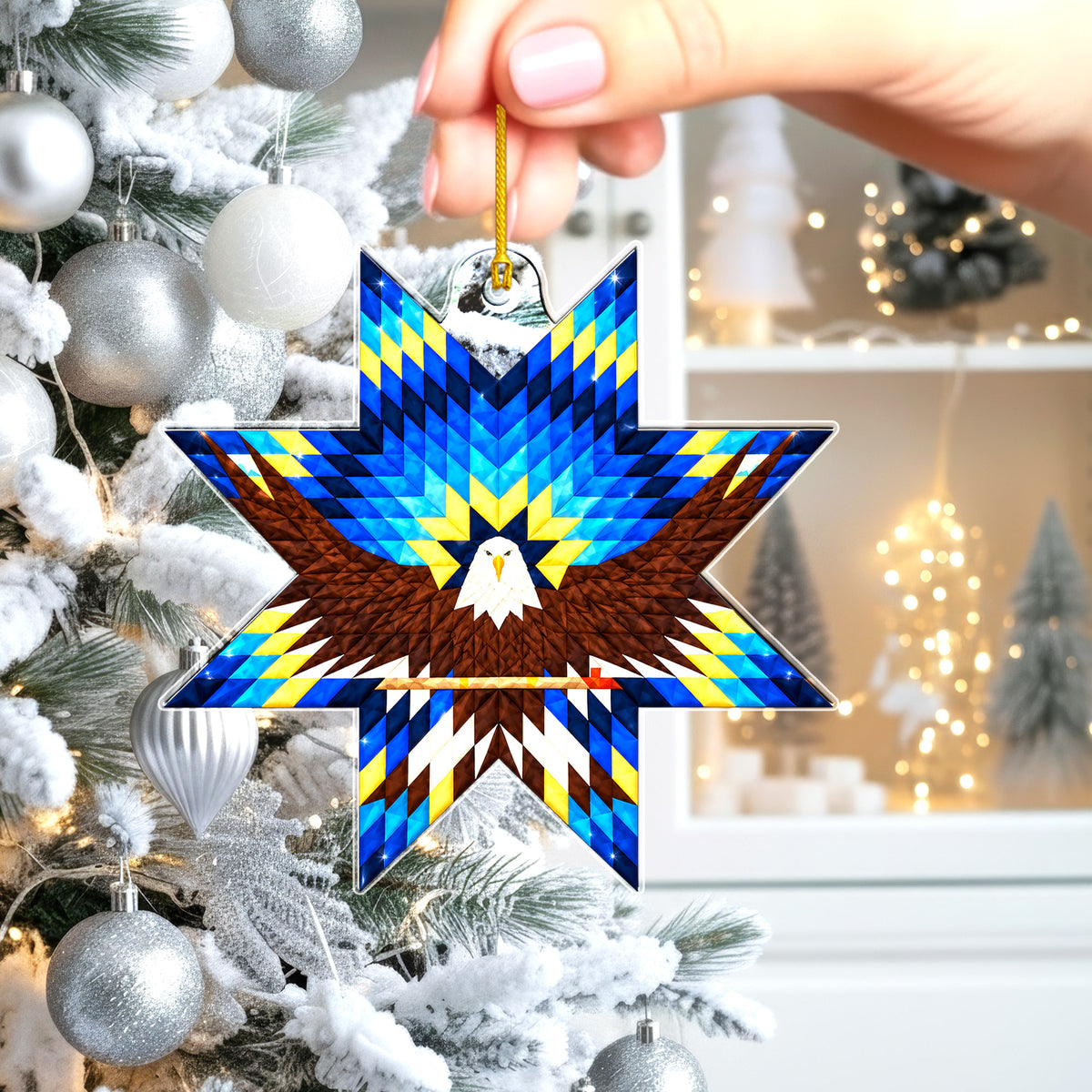 Blue Eagle Native Star Quilt Acrylic Christmas Ornament