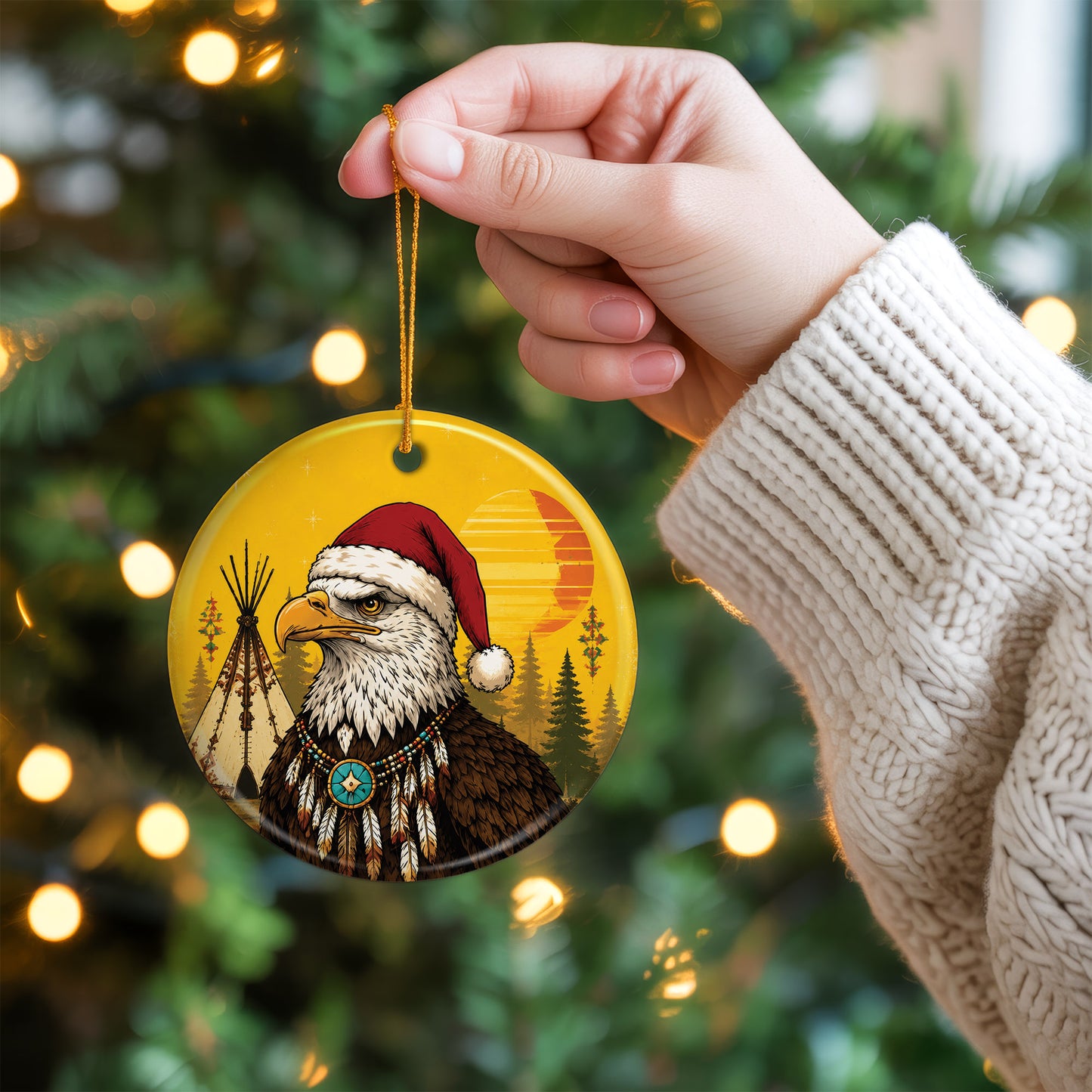 Native Inspired Eagle Christmas Ornament Ceramic Bald Eagle Holiday Tree Decoration Gift