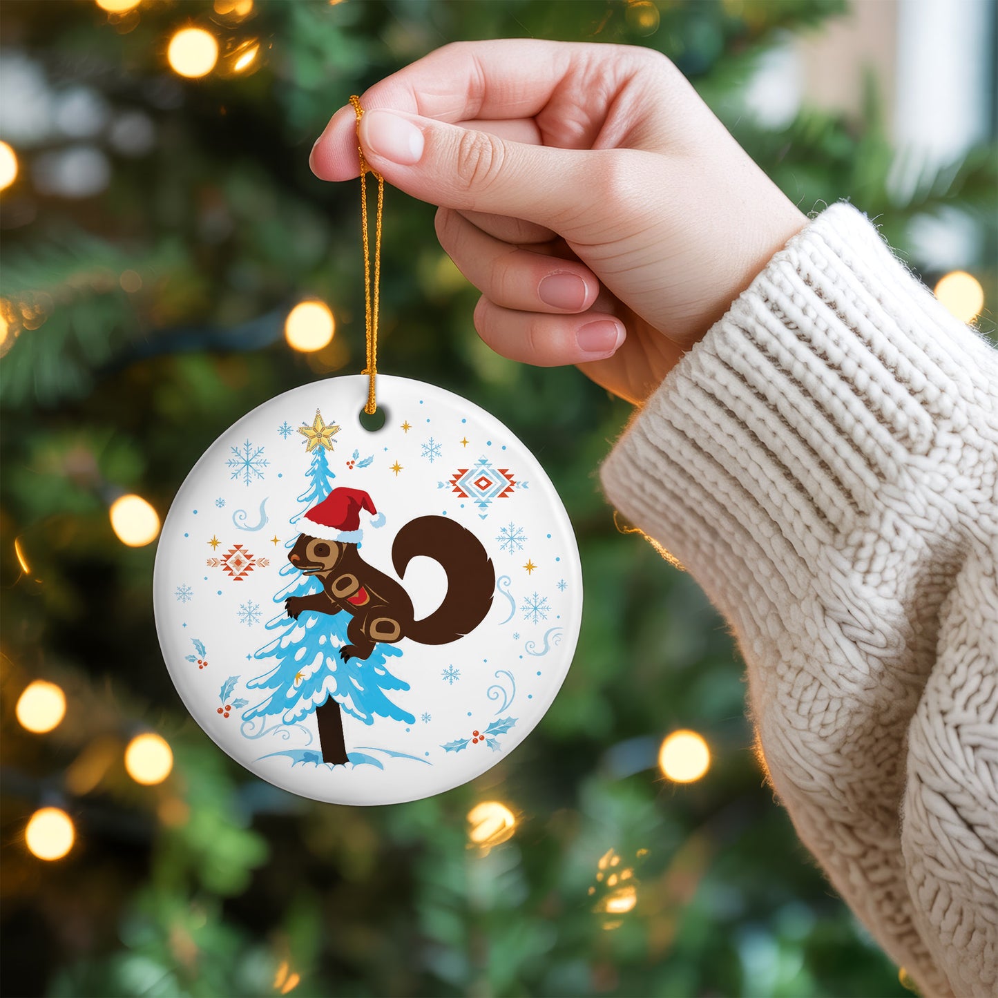 Squirrel Ceramic Ornament, Woodland Christmas Decor, Winter Holiday Keepsake