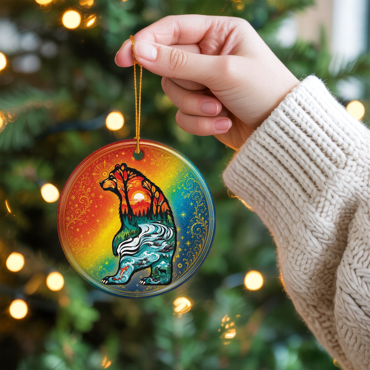 Spirit Bear Christmas Ornament Native Inspired Ceramic Wildlife Holiday Tree Decoration Gift
