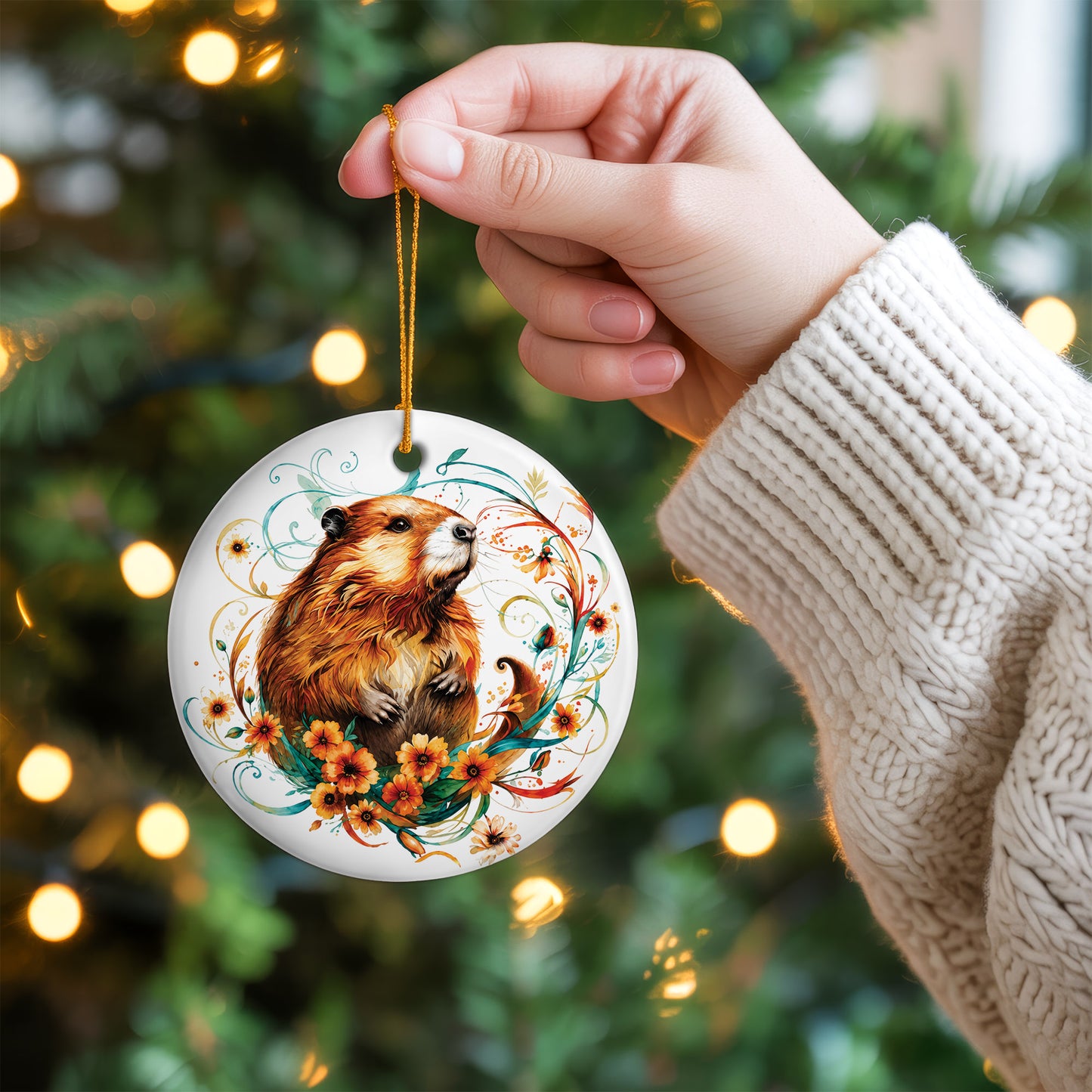 Beaver Ceramic Christmas Ornament - Native Inspired Holiday Decor