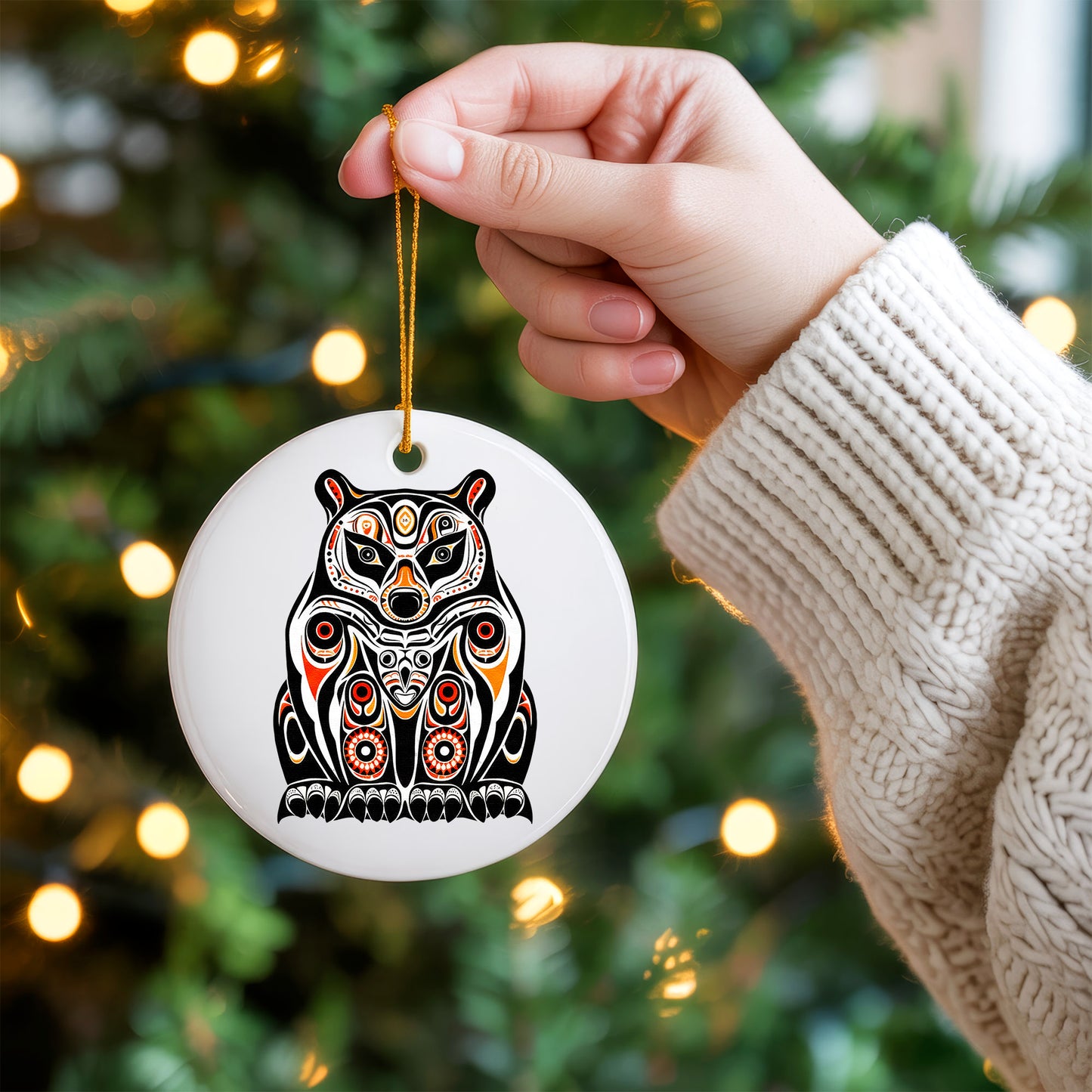 Native Bear Ceramic Ornament - Handcrafted Indigenous Art - Unique Holiday Decor