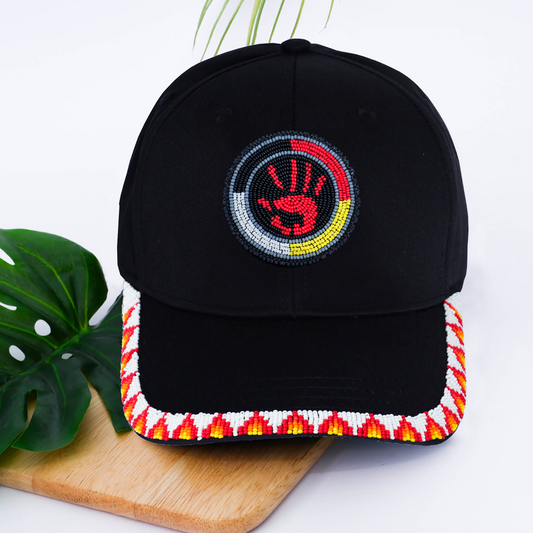 MMIW Feathers Cotton Unisex Baseball Cap With Beaded Patch Brim Native American Style