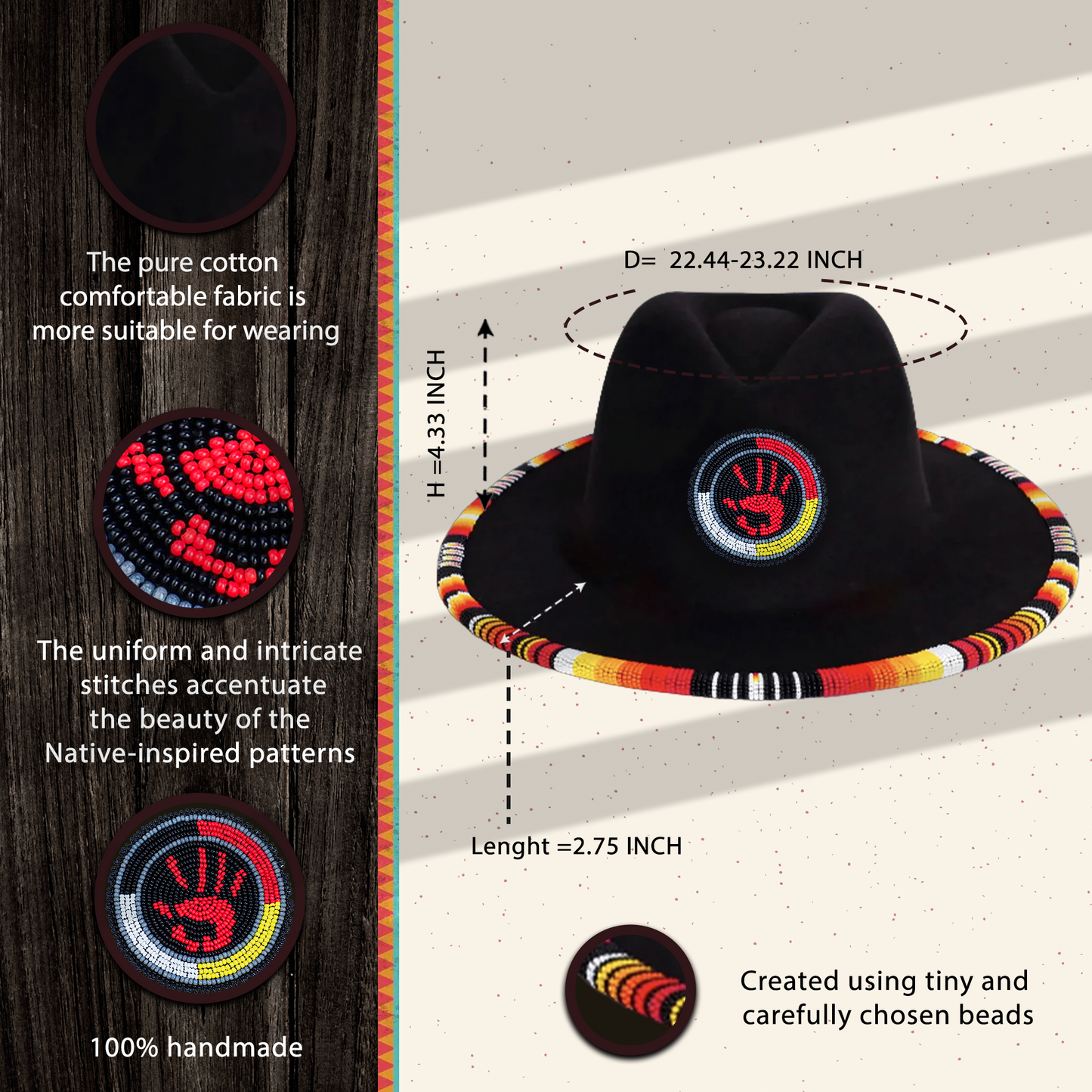 MMIW Fedora Hatband for Men Women Beaded Brim with Native American Style