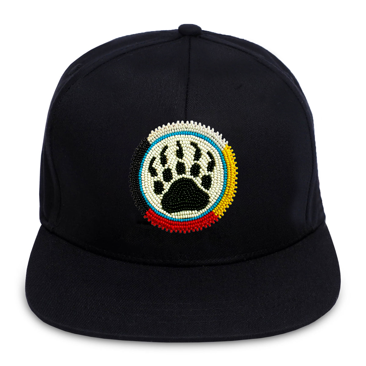 SALE 50% OFF- Bear Paw Handmade Beaded Snapback With Patch Cotton Cap Unisex Native American Style