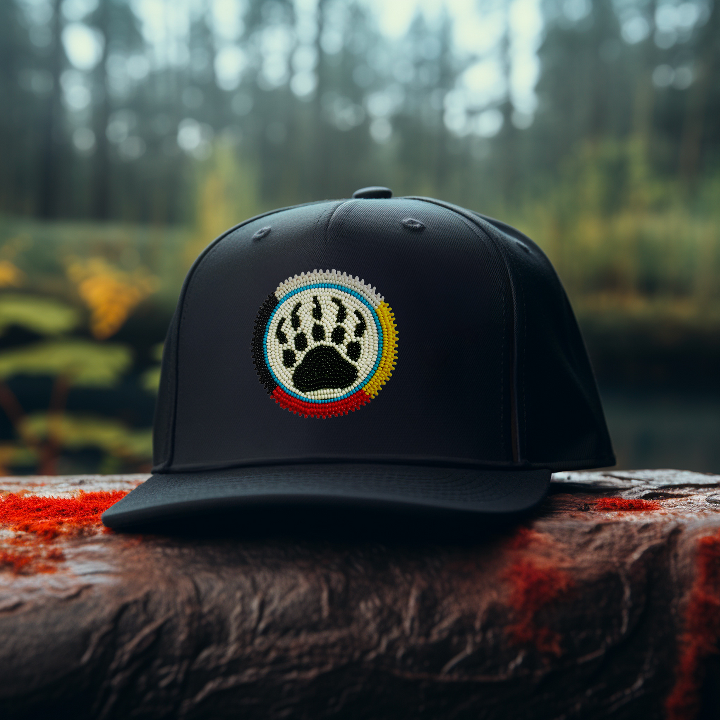 SALE 50% OFF- Bear Paw Handmade Beaded Snapback With Patch Cotton Cap Unisex Native American Style