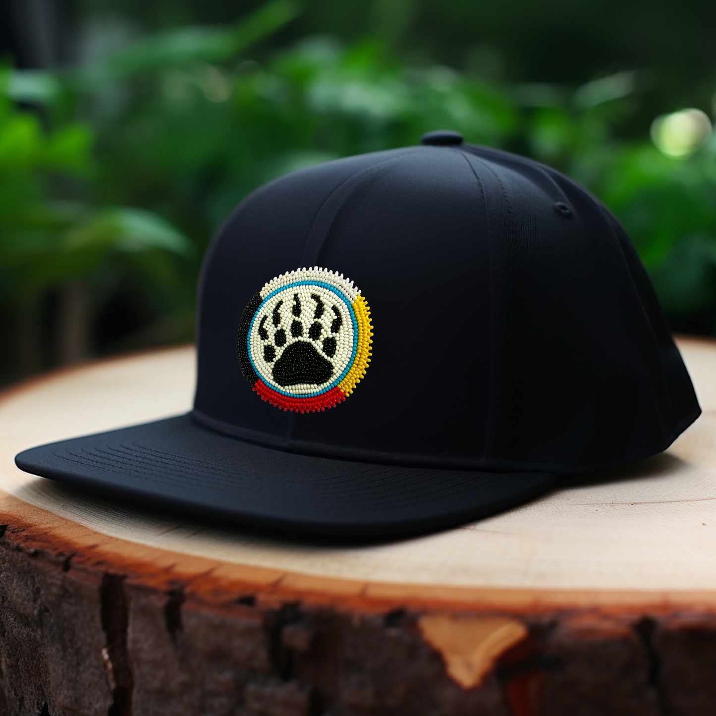 SALE 50% OFF- Bear Paw Handmade Beaded Snapback With Patch Cotton Cap Unisex Native American Style