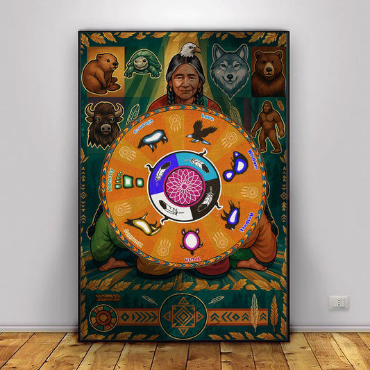 The Seven Grandfather Teachings - Medicine Wheel Graphic Poster/Canvas