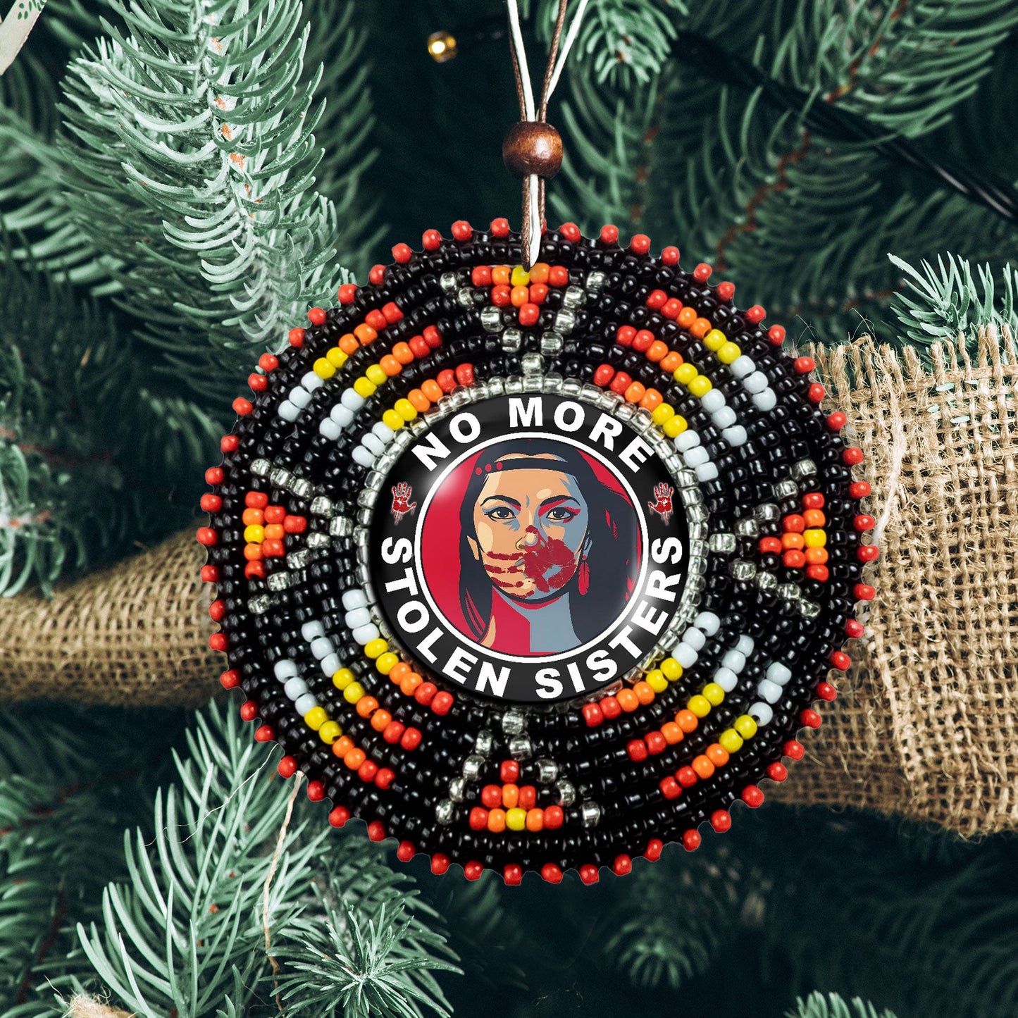 No More Stolen Sister Sunburst Handmade Glass Beaded Patch Necklace Pendant