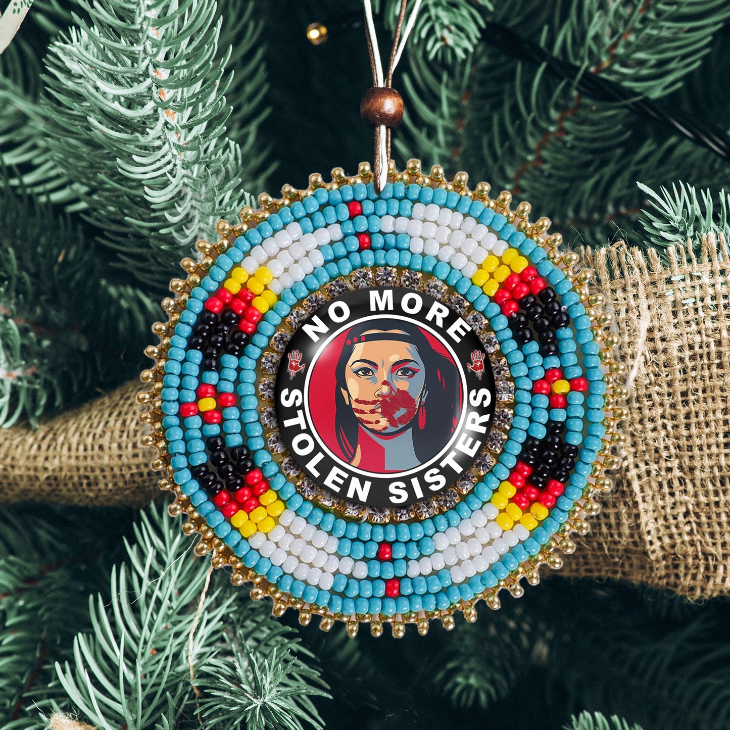 No More Stolen Sister Feathers Handmade Glass Beaded Patch Necklace Pendant