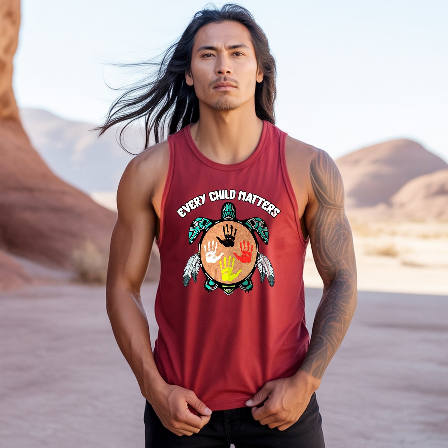 Every Child Matters Feather Hand Color On Turtle Unisex Tank Top