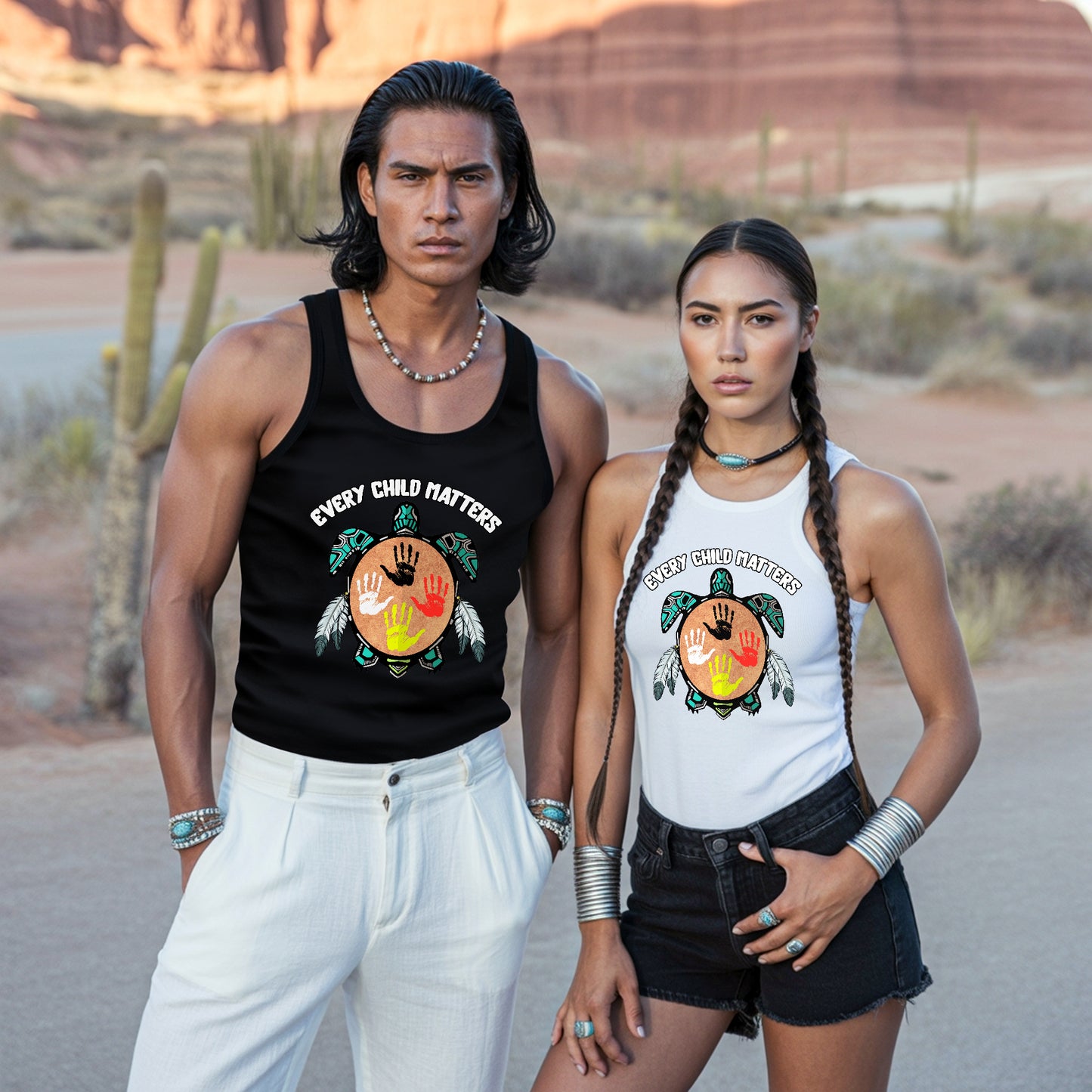 Every Child Matters Feather Hand Color On Turtle Unisex Tank Top