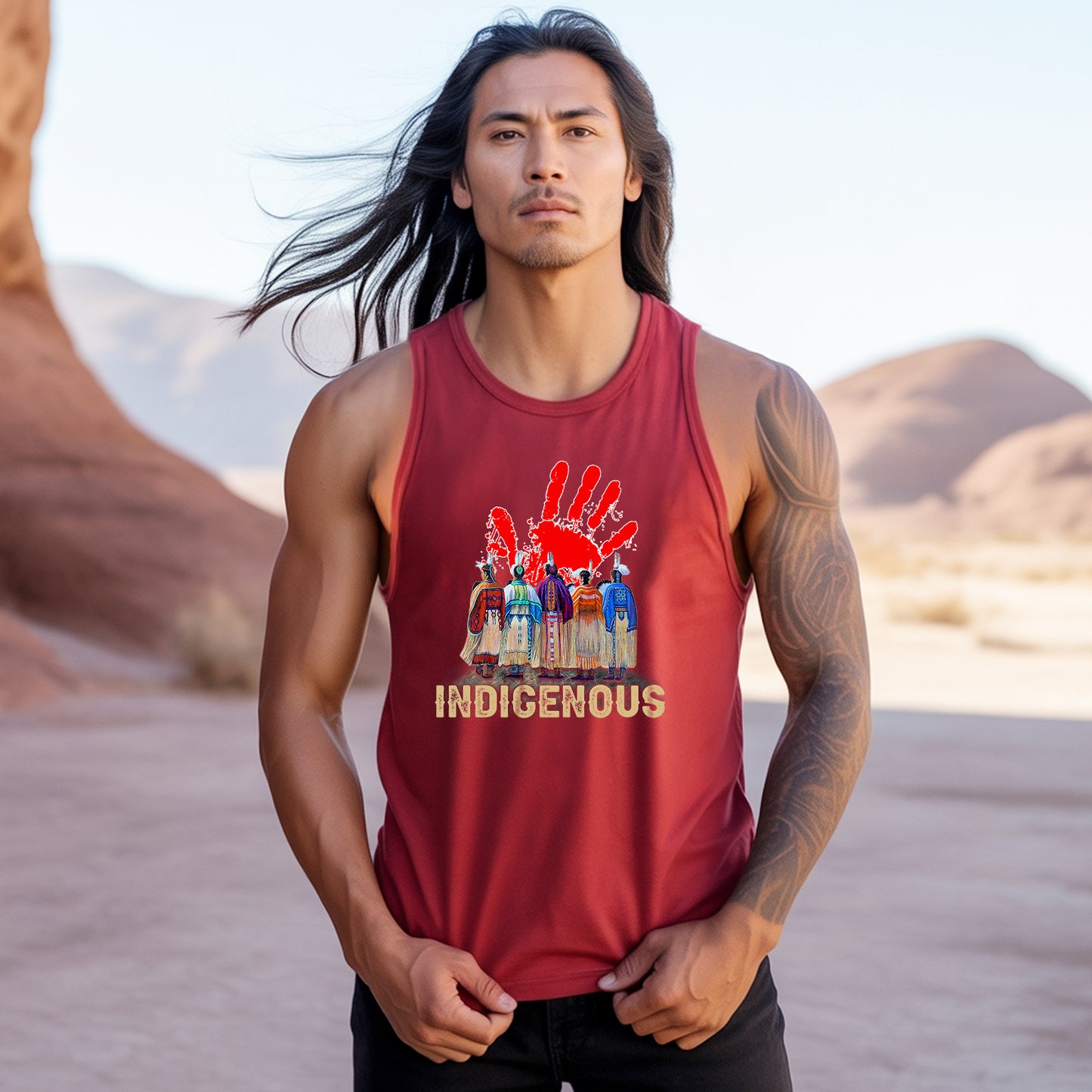 Indigenous Pride Red Handprint Cultural Strength Unisex Tank Top