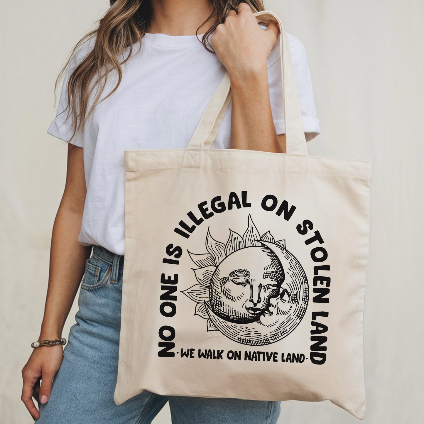 NO ONE IS ILLEGAL ON STOLEN LAND. WE WALK ON NATIVE LAND - Tote Bag S18