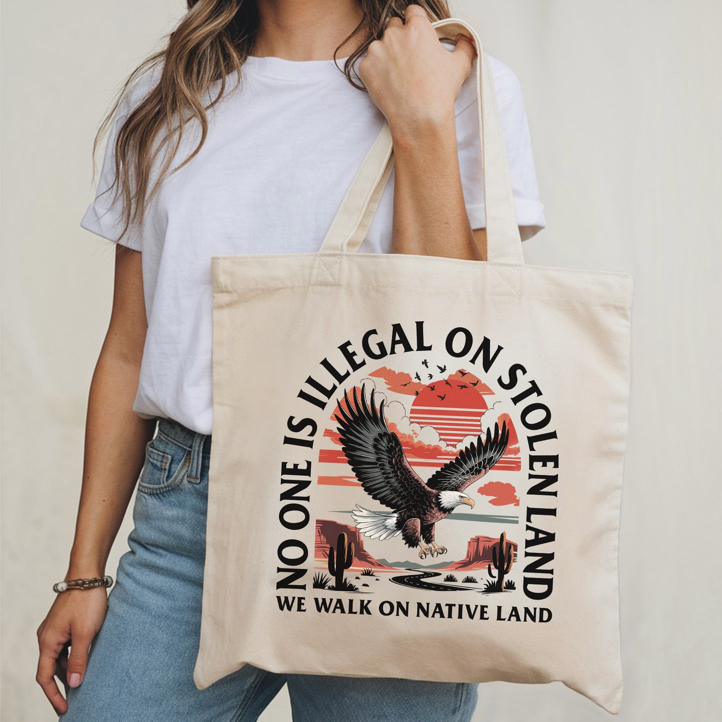 NO ONE IS ILLEGAL ON STOLEN LAND. WE WALK ON NATIVE LAND - Tote Bag S20