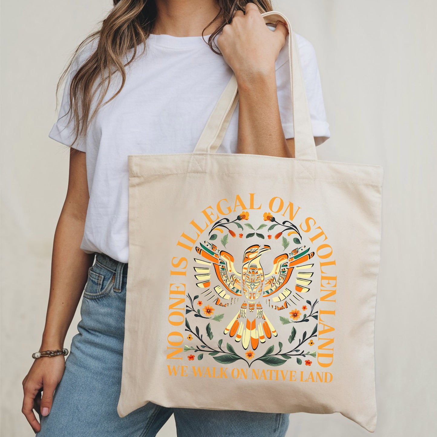 NO ONE IS ILLEGAL ON STOLEN LAND. WE WALK ON NATIVE LAND - Tote Bag S23