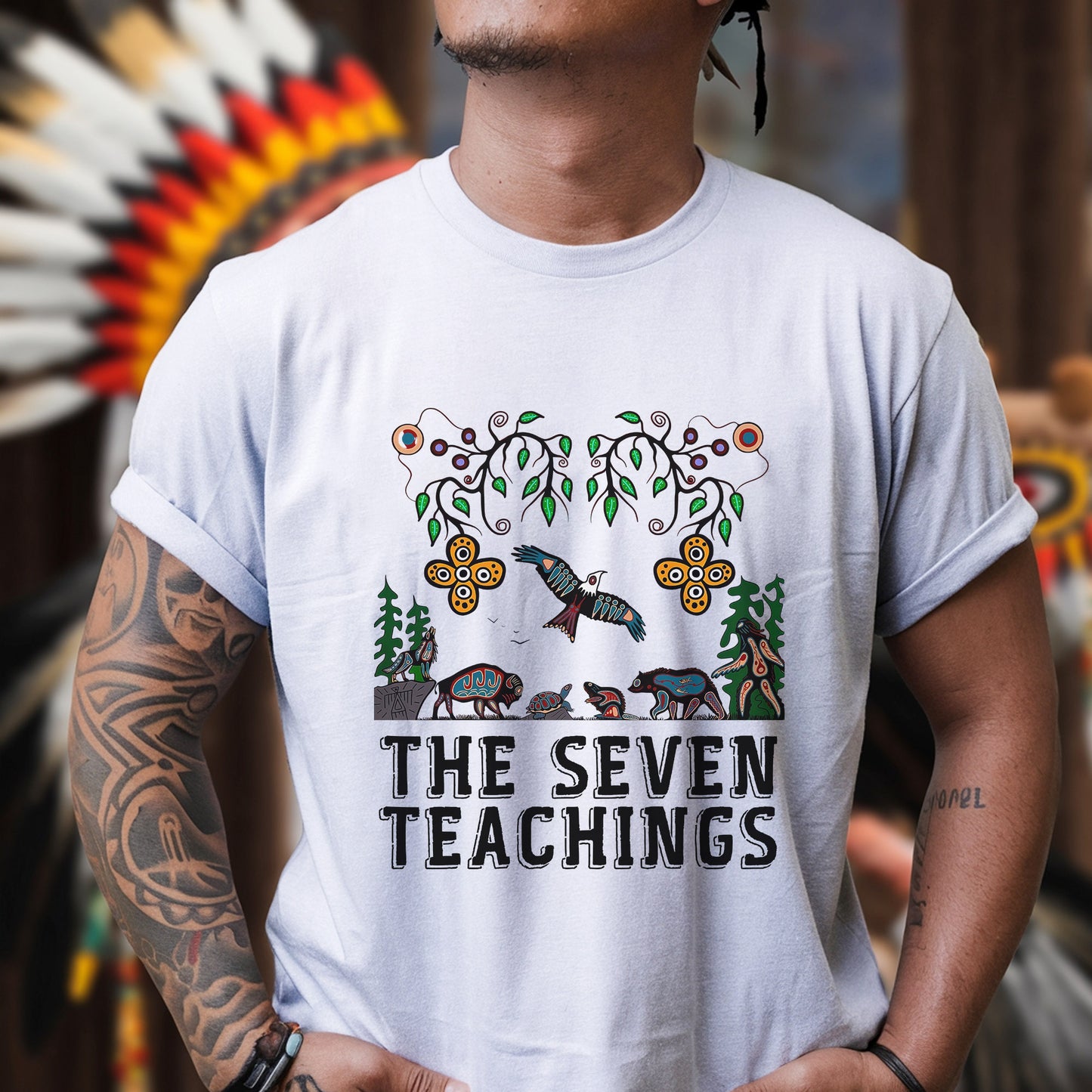 The Seven Teachings - Indigenous Animal Symbols Unisex T-Shirt/T-Shirt V-Neck/Hoodie/Sweatshirt