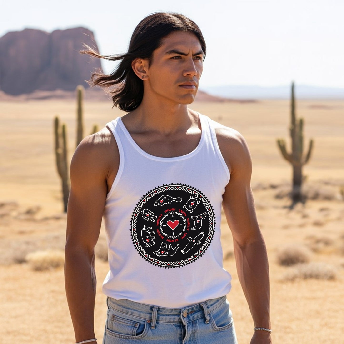Seven Teachings Circle - Heart & Animal Symbols Unisex Tank Top