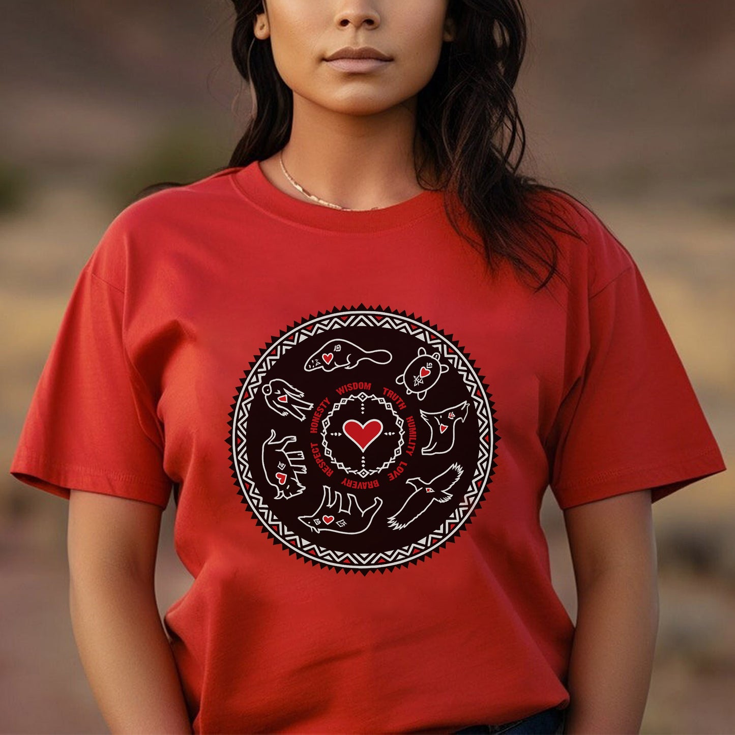 Seven Teachings Circle - Heart & Animal Symbols Unisex T-Shirt/T-Shirt V-Neck/Hoodie/Sweatshirt