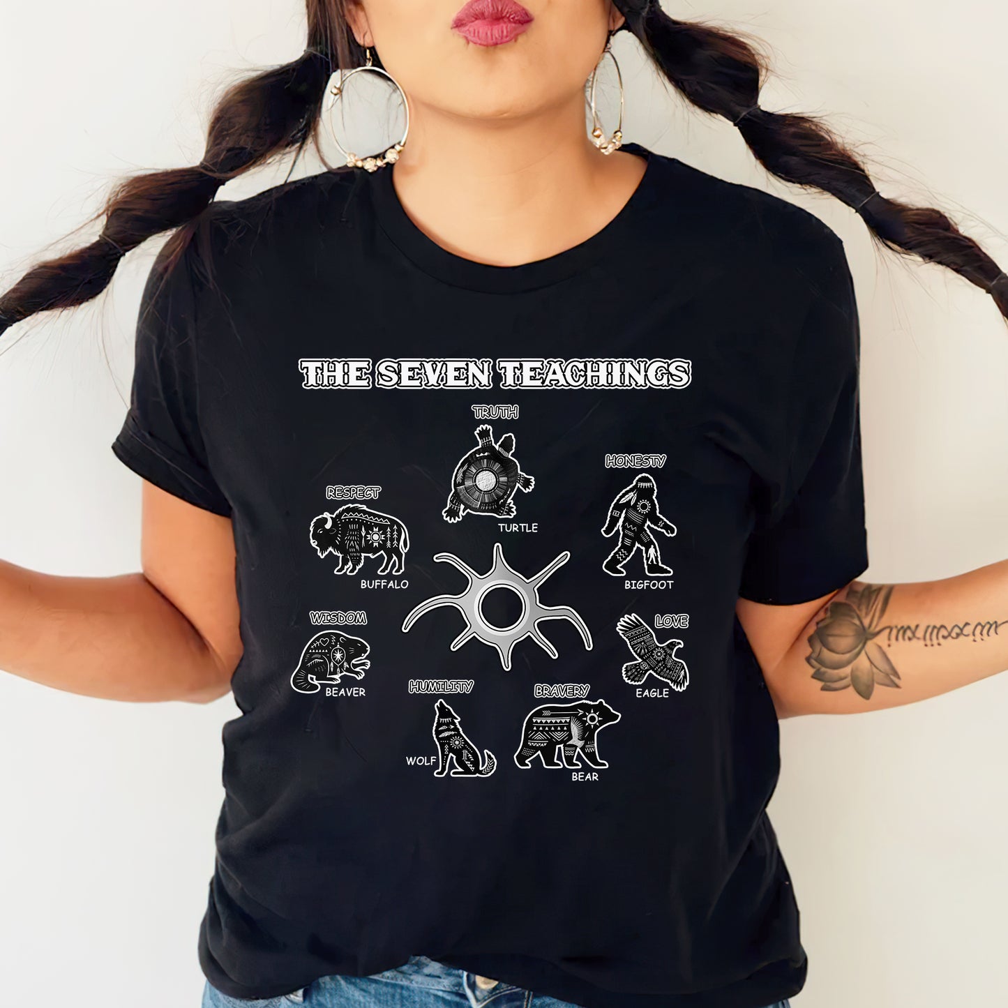 The Seven Teachings - Indigenous Animals Graphic Unisex T-Shirt/T-Shirt V-Neck/Hoodie/Sweatshirt