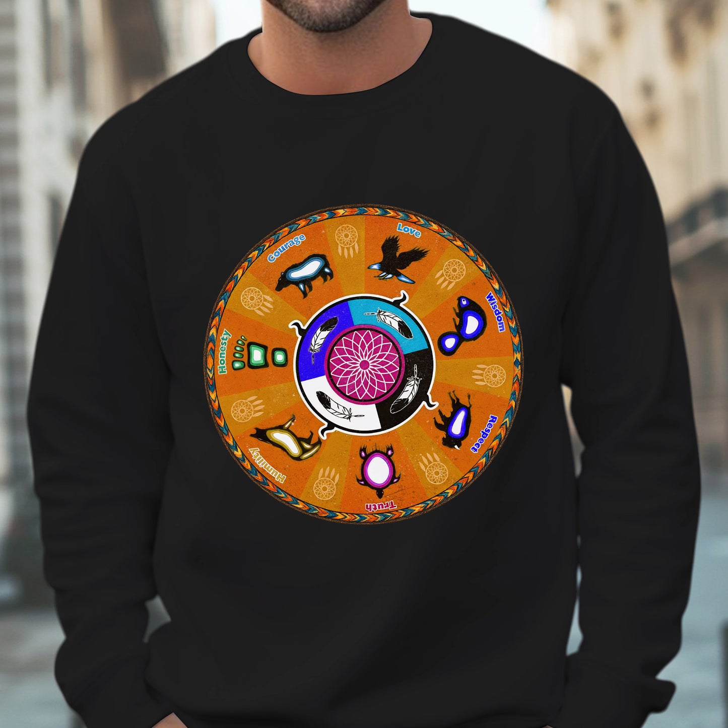 The Seven Grandfather Teachings - Medicine Wheel Graphic Unisex T-Shirt/T-Shirt V-Neck/Hoodie/Sweatshirt
