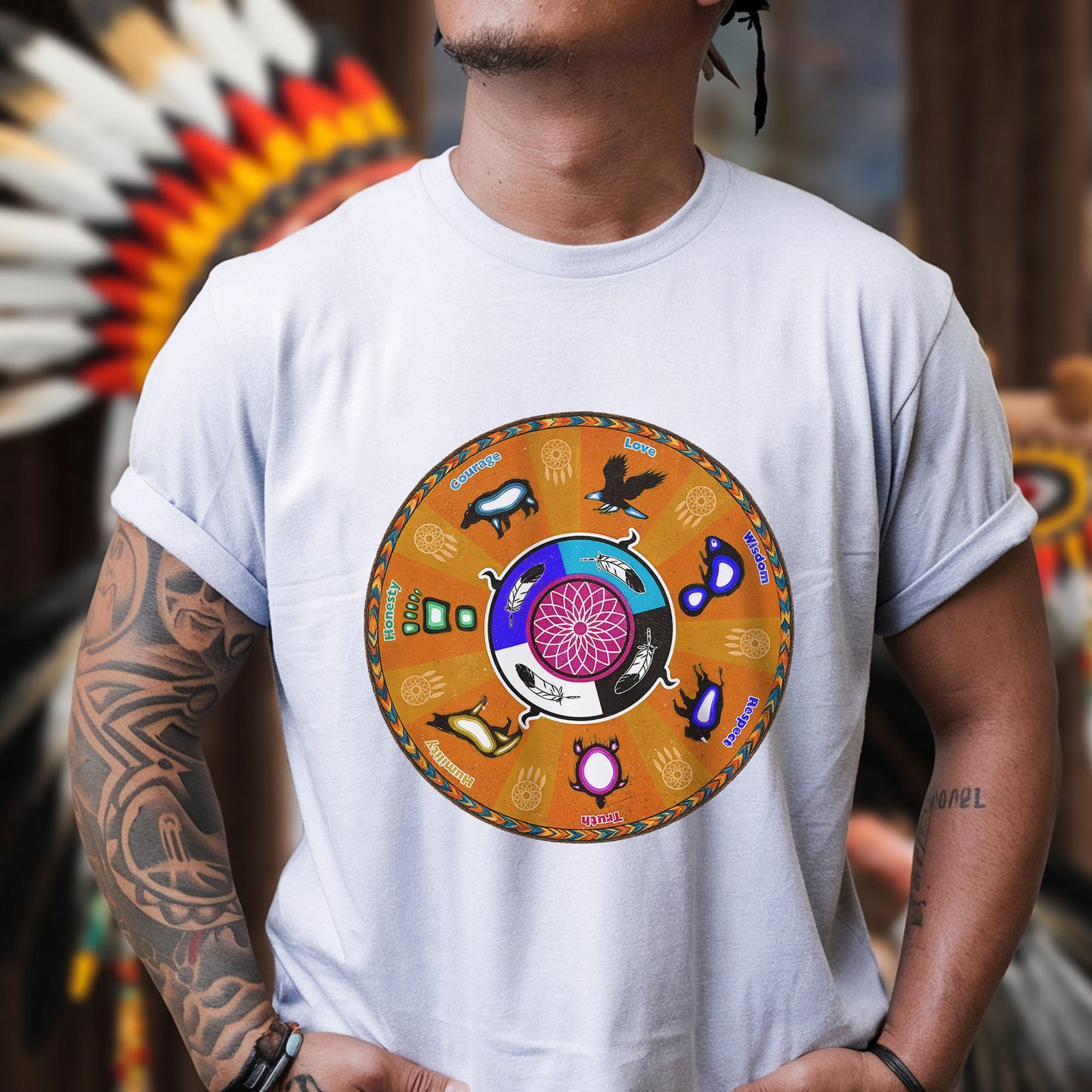 The Seven Grandfather Teachings - Medicine Wheel Graphic Unisex T-Shirt/T-Shirt V-Neck/Hoodie/Sweatshirt