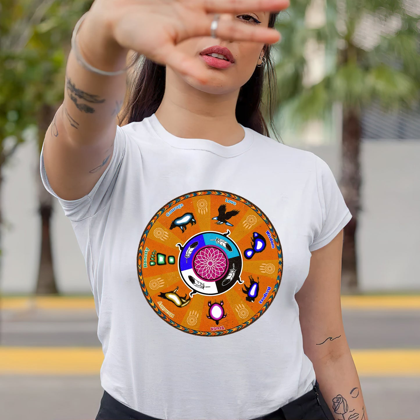 The Seven Grandfather Teachings - Medicine Wheel Graphic Unisex T-Shirt/T-Shirt V-Neck/Hoodie/Sweatshirt
