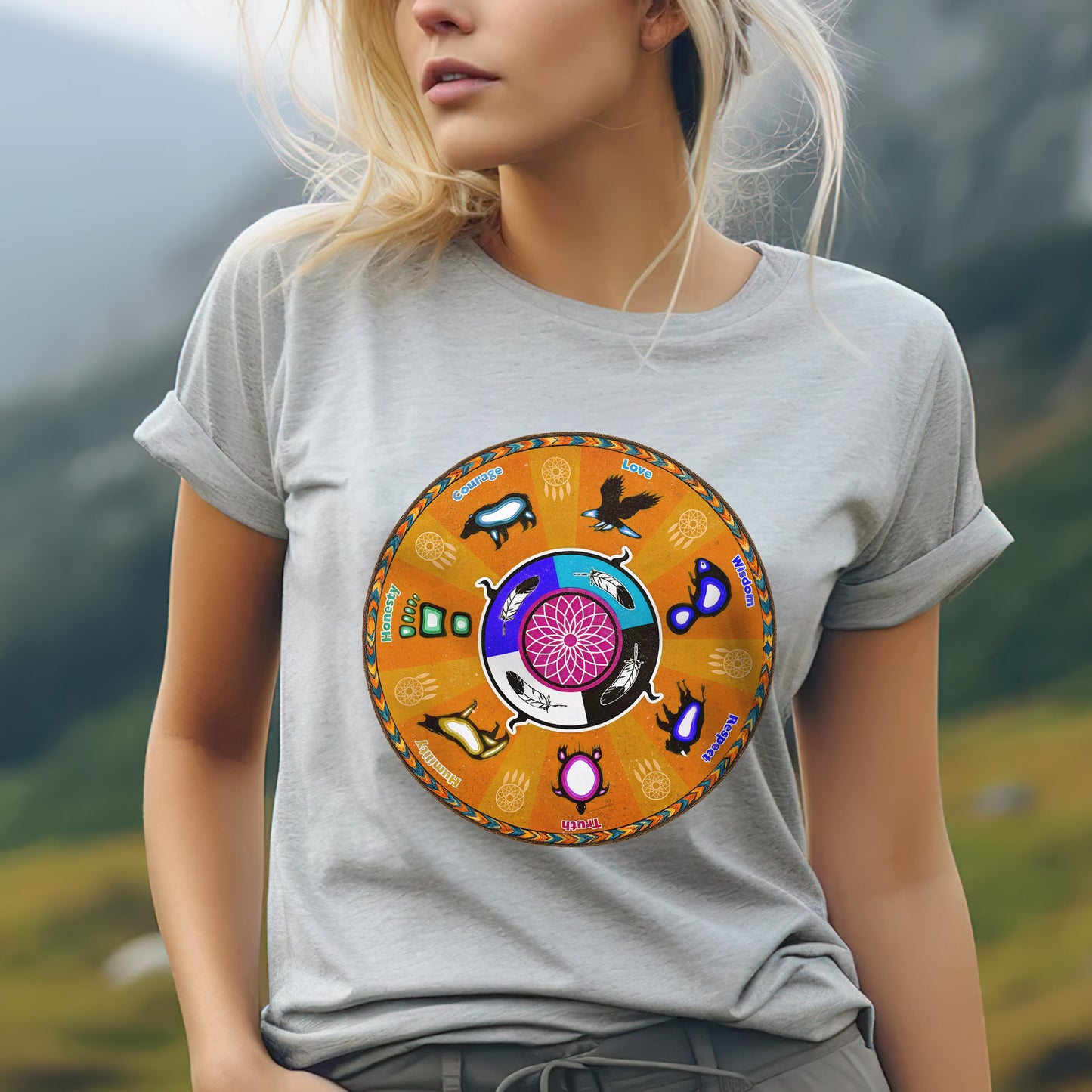 The Seven Grandfather Teachings - Medicine Wheel Graphic Unisex T-Shirt/T-Shirt V-Neck/Hoodie/Sweatshirt