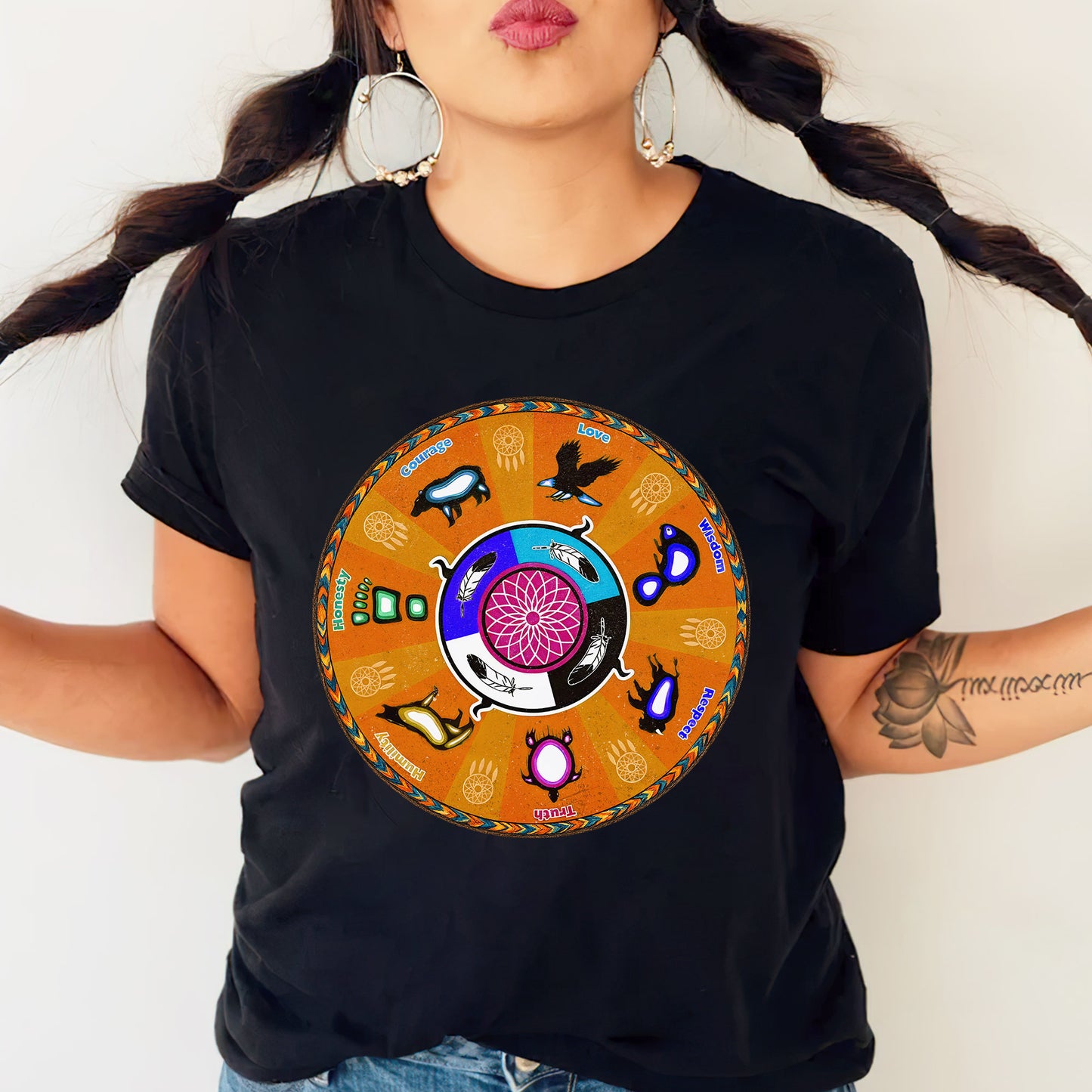 The Seven Grandfather Teachings - Medicine Wheel Graphic Unisex T-Shirt/T-Shirt V-Neck/Hoodie/Sweatshirt