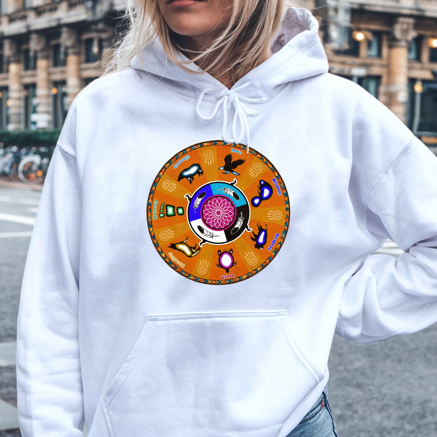 The Seven Grandfather Teachings - Medicine Wheel Graphic Unisex T-Shirt/T-Shirt V-Neck/Hoodie/Sweatshirt