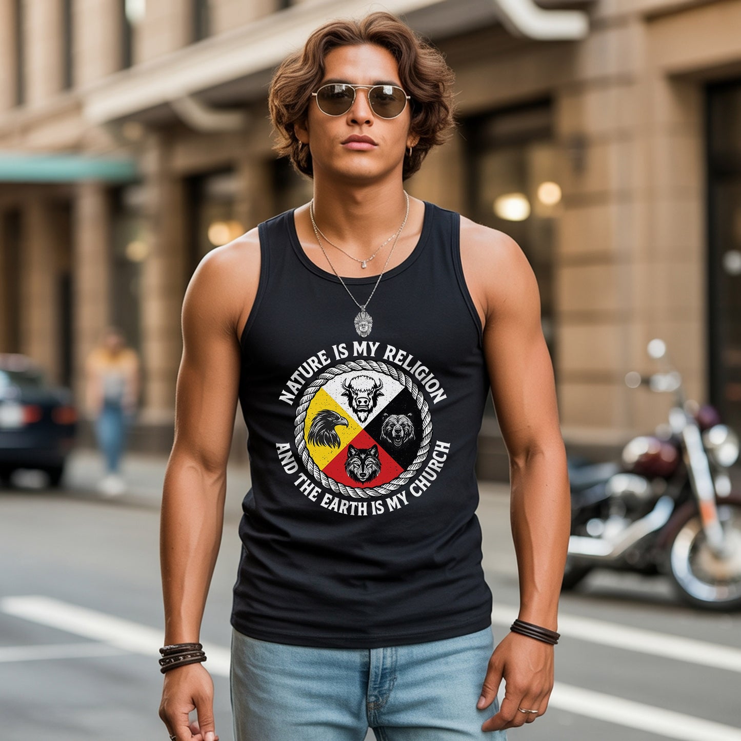 Nature Is My Religion, The Earth Is My Church - Four Animals Medicine Wheel Unisex Tank Top