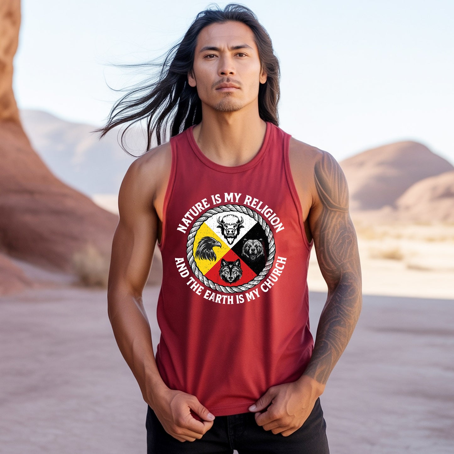 Nature Is My Religion, The Earth Is My Church - Four Animals Medicine Wheel Unisex Tank Top