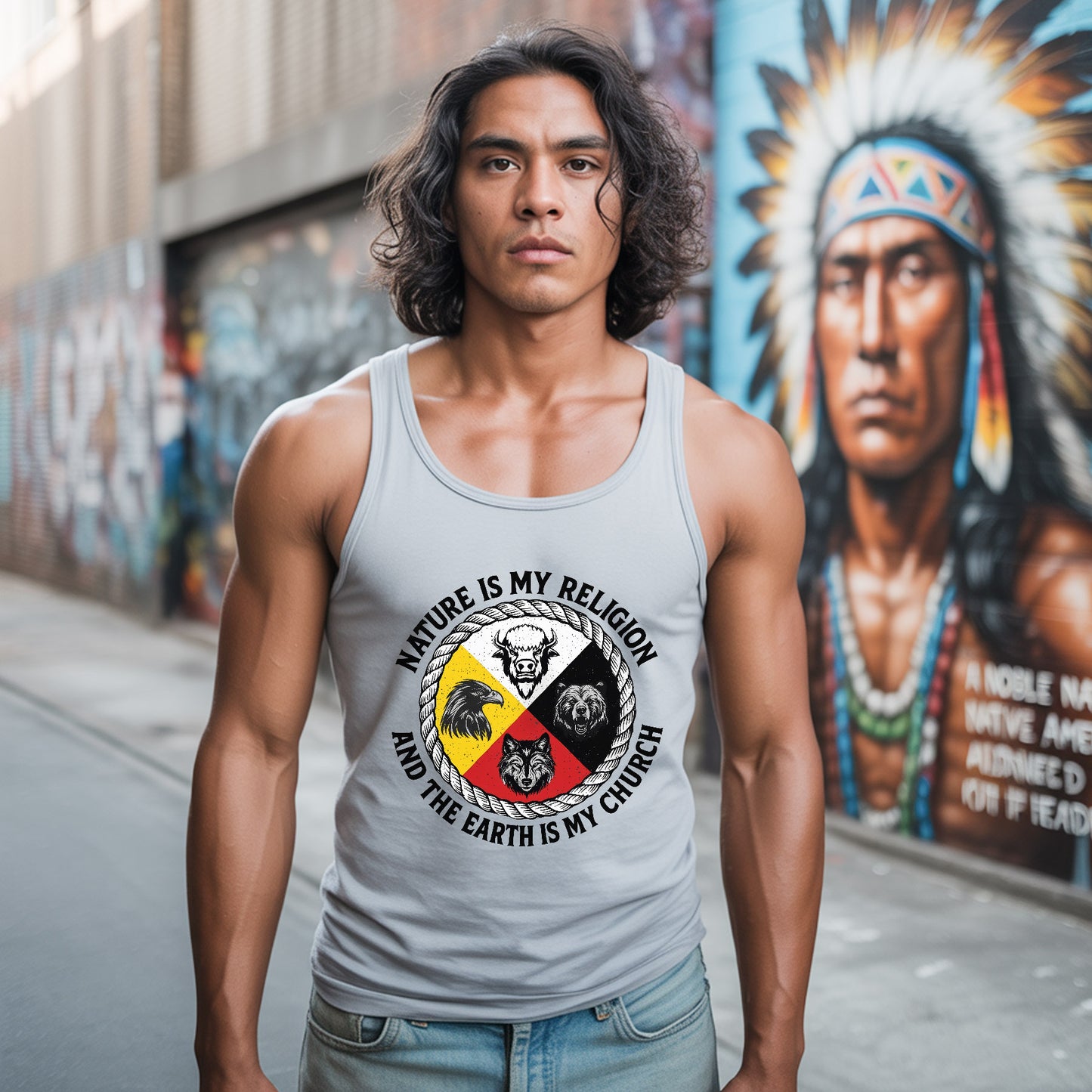 Nature Is My Religion, The Earth Is My Church - Four Animals Medicine Wheel Unisex Tank Top