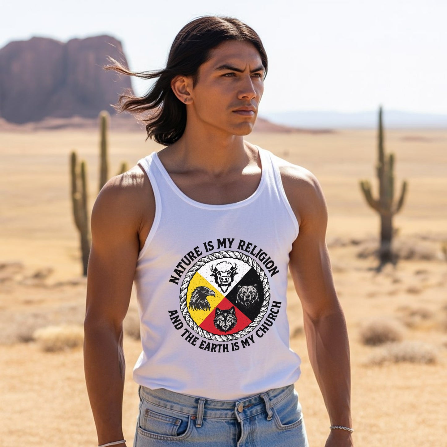 Nature Is My Religion, The Earth Is My Church - Four Animals Medicine Wheel Unisex Tank Top