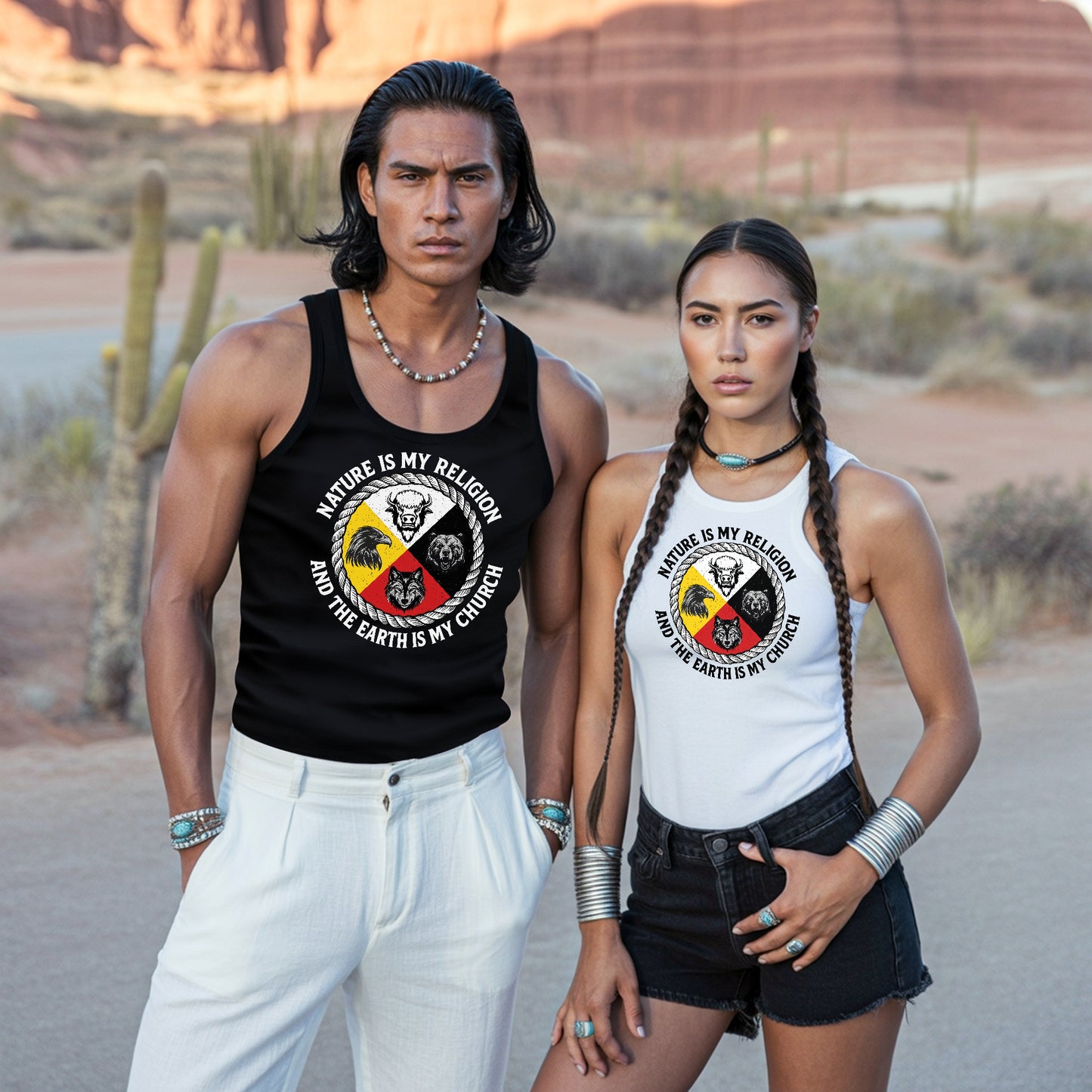 Nature Is My Religion, The Earth Is My Church - Four Animals Medicine Wheel Unisex Tank Top