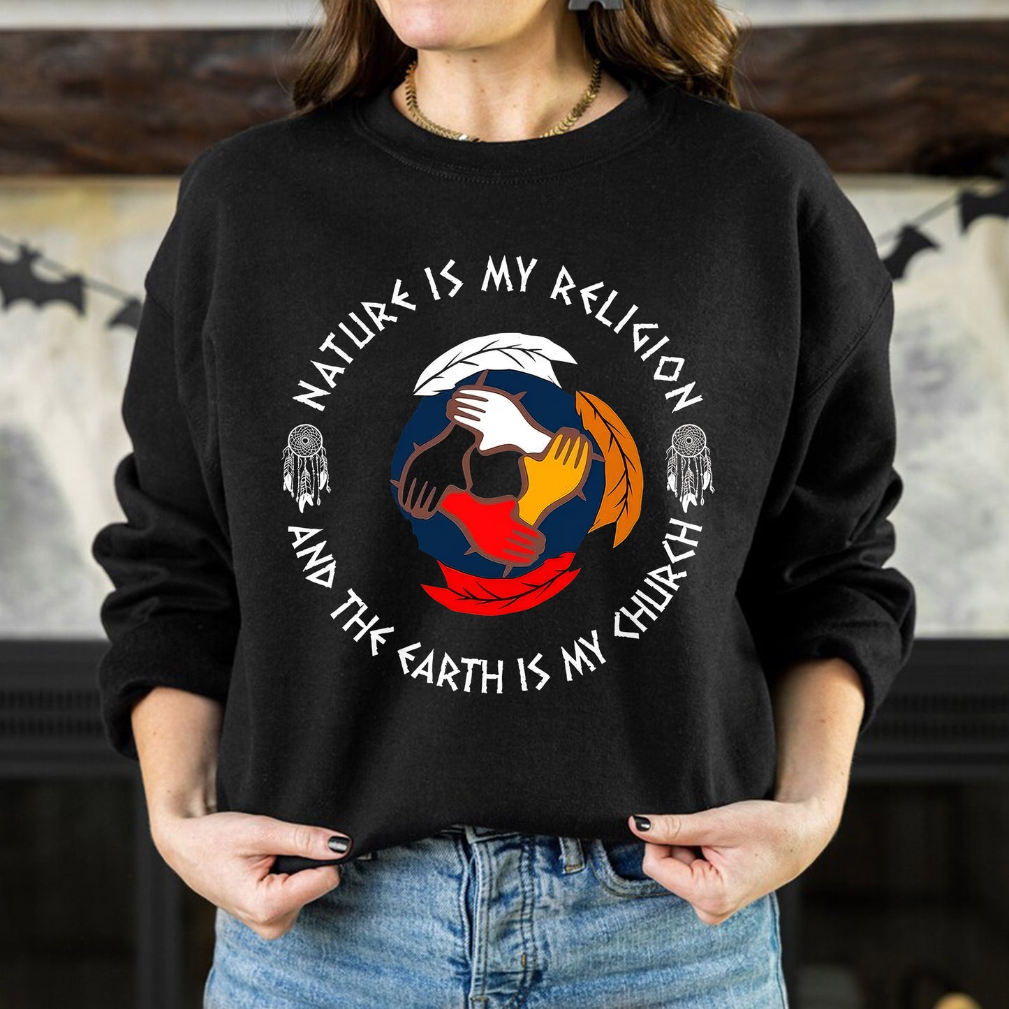 Nature Is My Religion, The Earth Is My Church - Unity Hands & Feathers Unisex T-Shirt/T-Shirt V-Neck/Hoodie/Sweatshirt