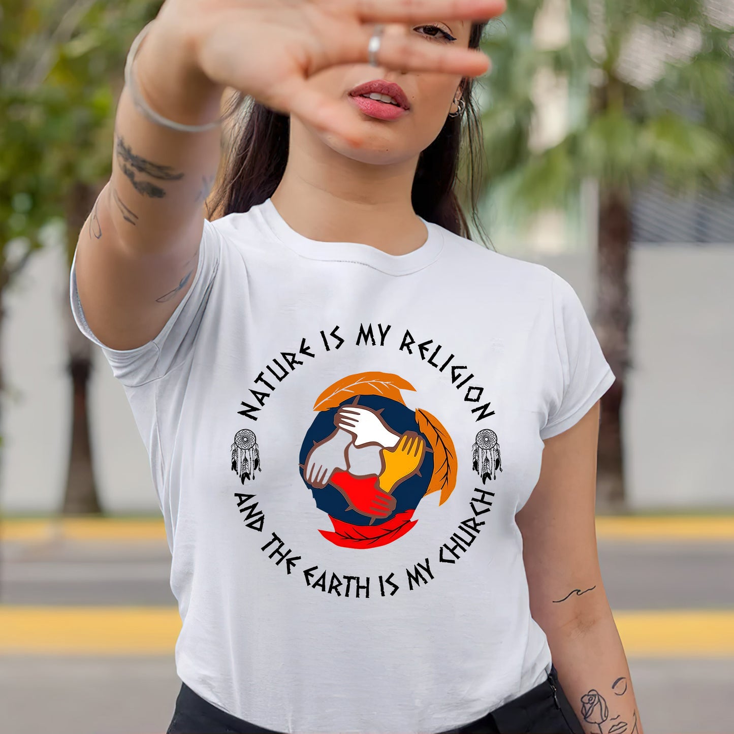Nature Is My Religion, The Earth Is My Church - Unity Hands & Feathers Unisex T-Shirt/T-Shirt V-Neck/Hoodie/Sweatshirt