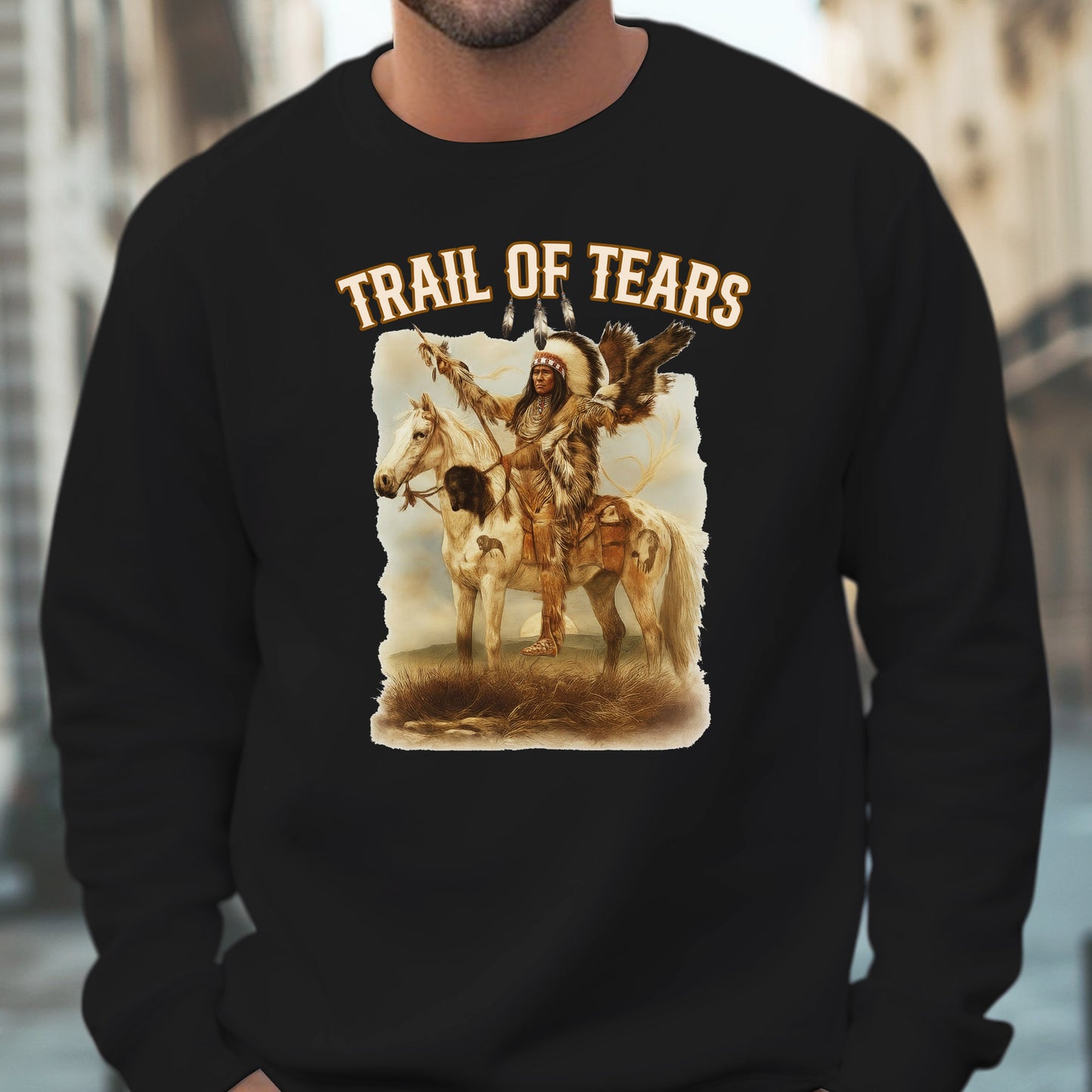 Trail of Tears Fine Art - Chief Raising Arms on Horseback Unisex T-Shirt/Hoodie/Sweatshirt