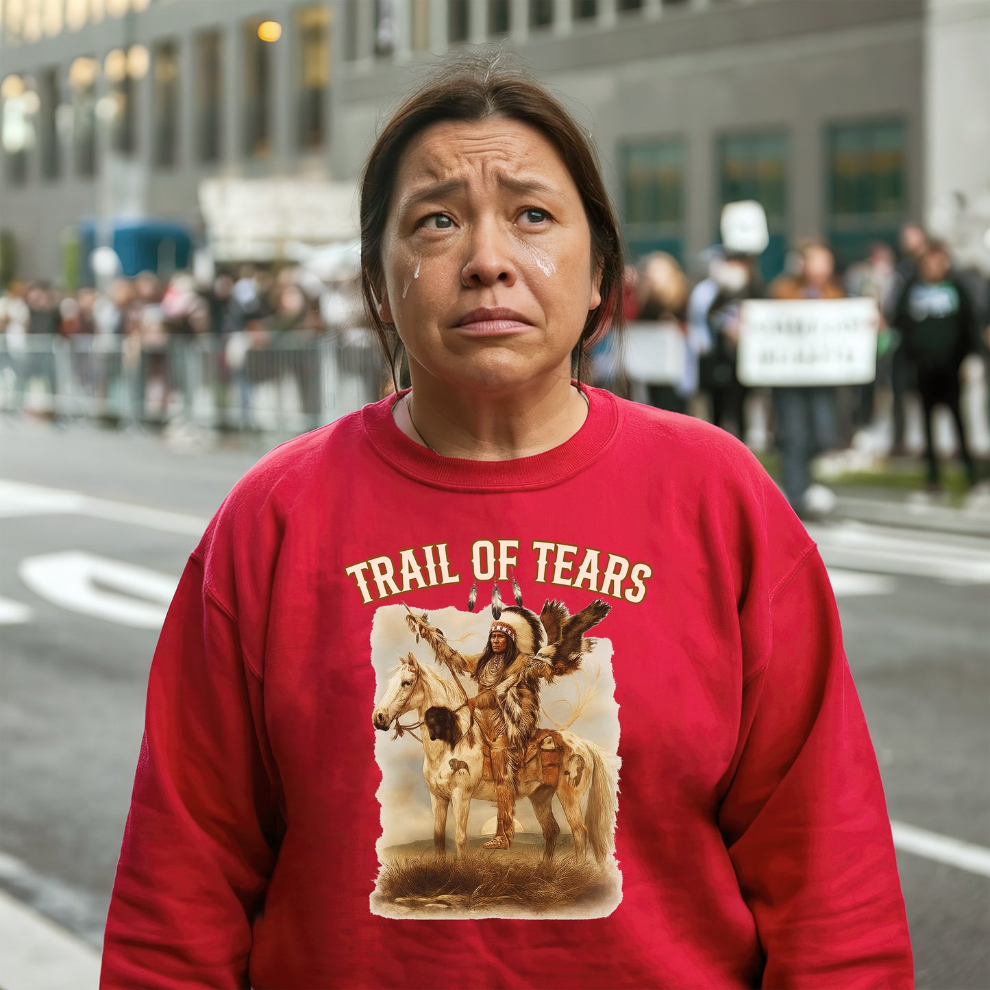 Trail of Tears Fine Art - Chief Raising Arms on Horseback Unisex T-Shirt/Hoodie/Sweatshirt
