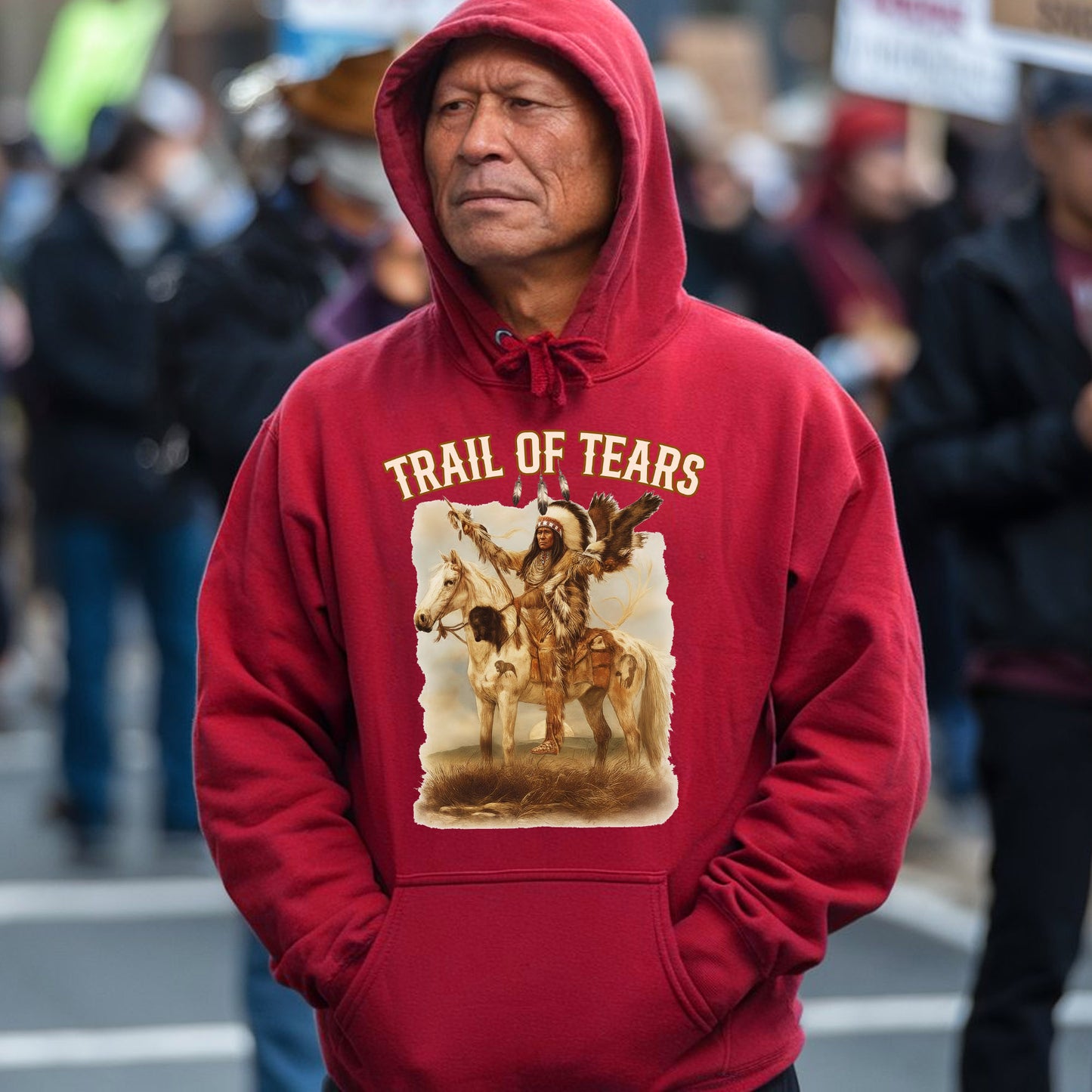 Trail of Tears Fine Art - Chief Raising Arms on Horseback Unisex T-Shirt/Hoodie/Sweatshirt