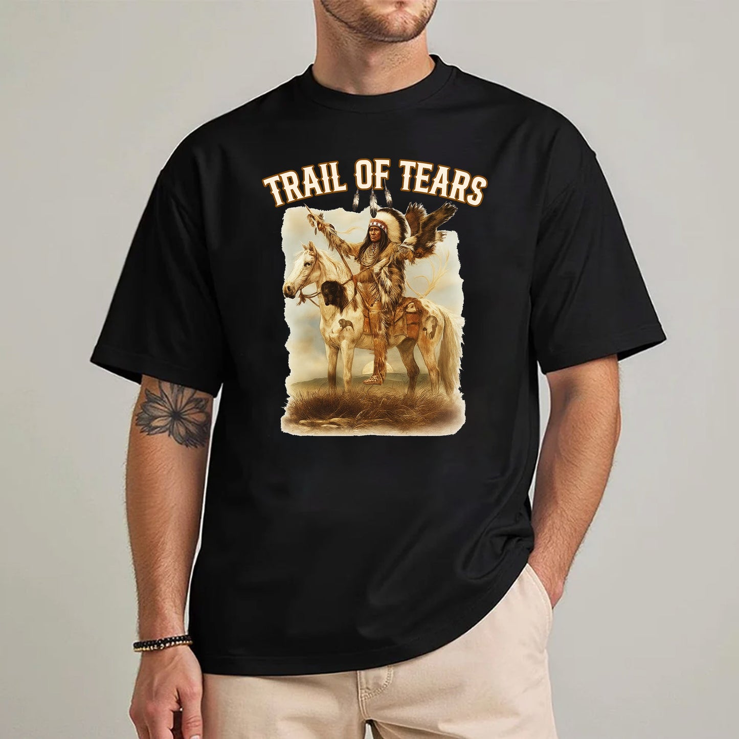 Trail of Tears Fine Art - Chief Raising Arms on Horseback Unisex T-Shirt/Hoodie/Sweatshirt
