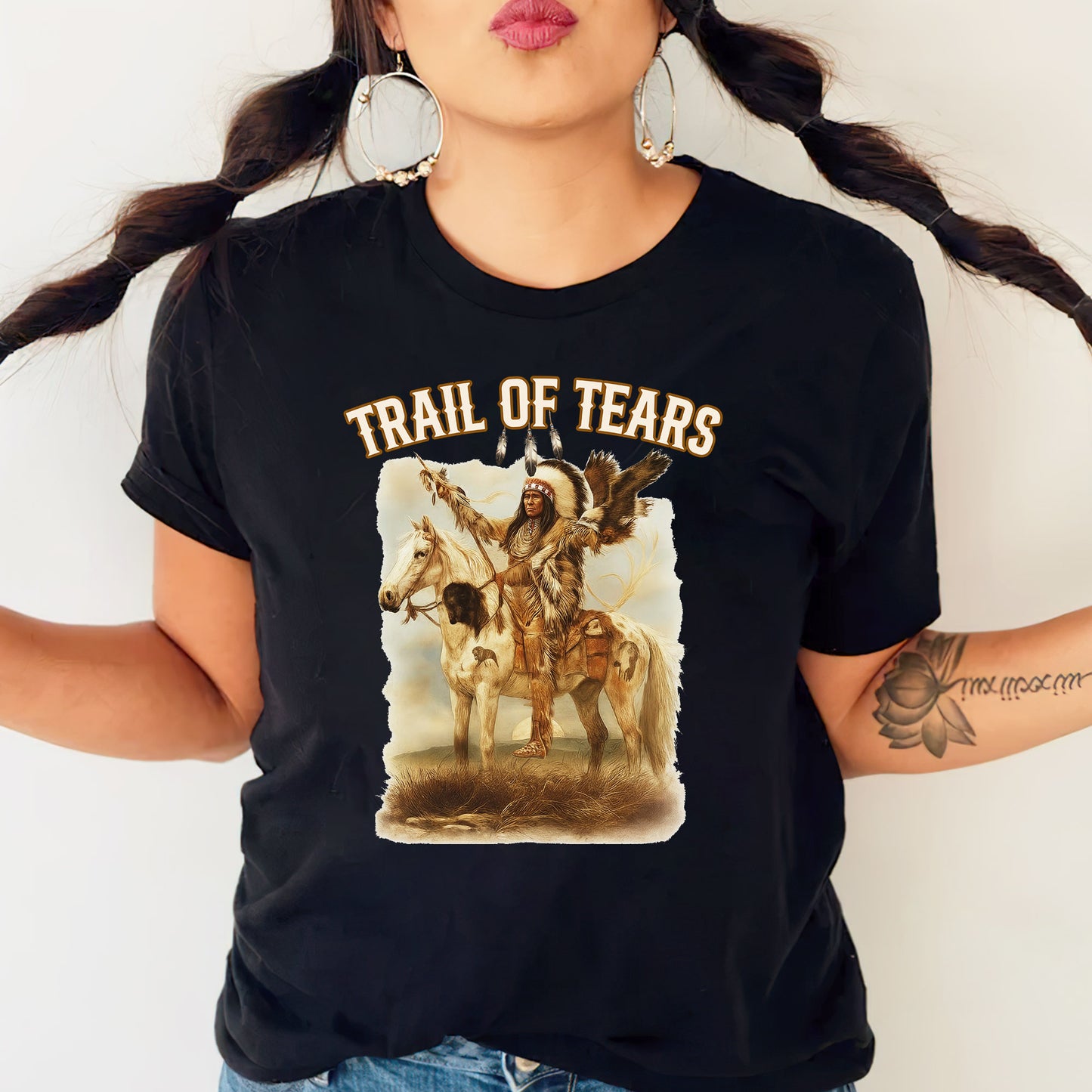 Trail of Tears Fine Art - Chief Raising Arms on Horseback Unisex T-Shirt/Hoodie/Sweatshirt