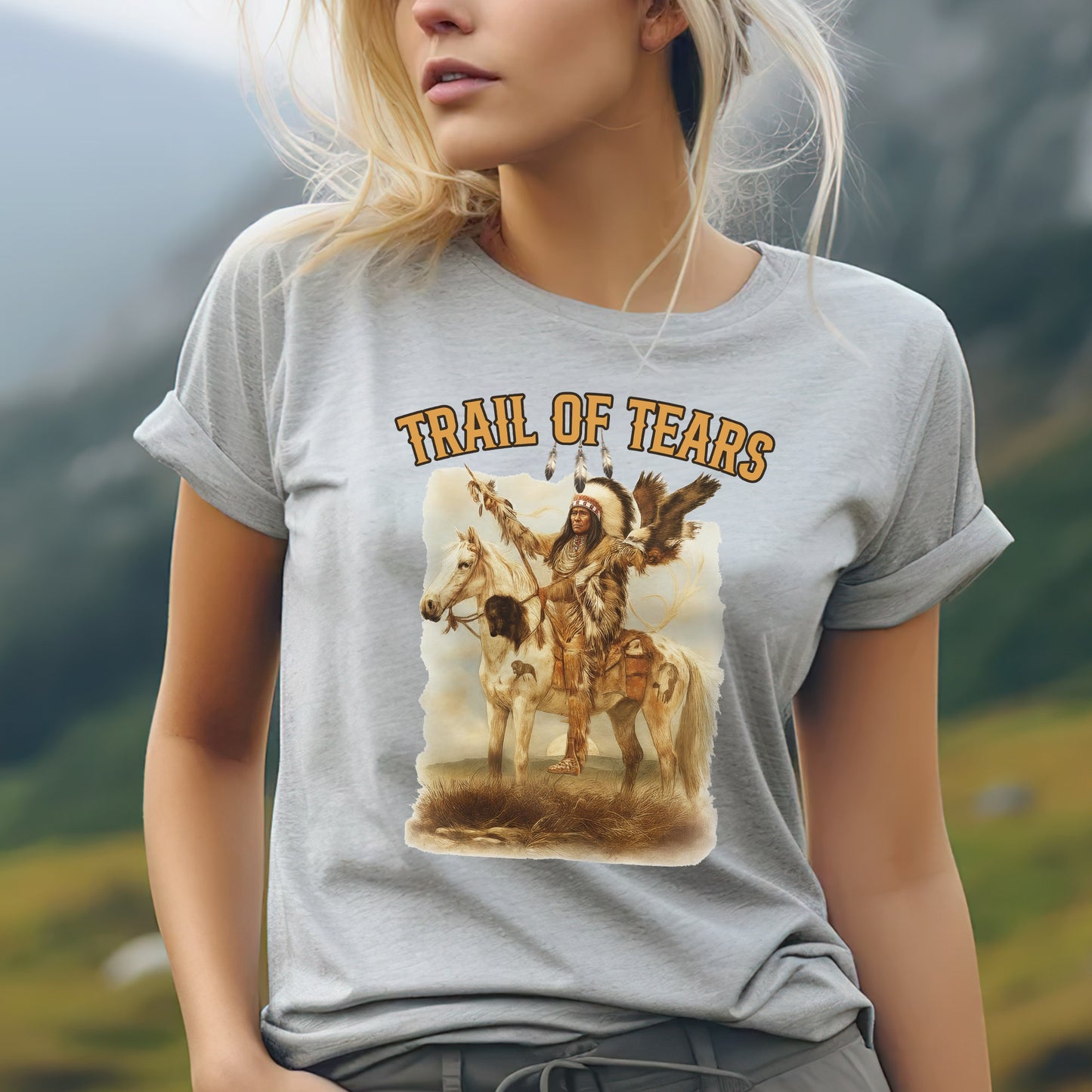 Trail of Tears Fine Art - Chief Raising Arms on Horseback Unisex T-Shirt/Hoodie/Sweatshirt