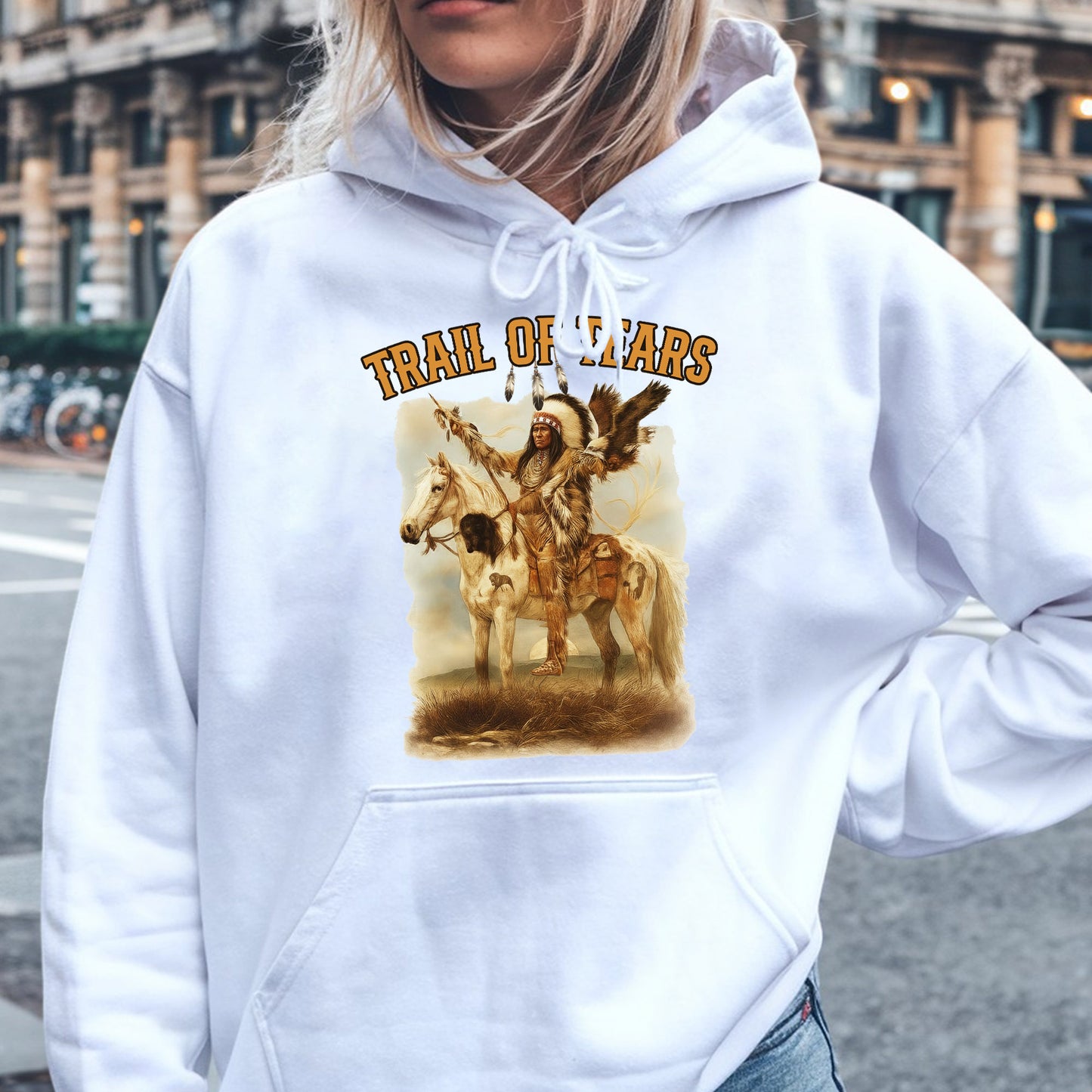 Trail of Tears Fine Art - Chief Raising Arms on Horseback Unisex T-Shirt/Hoodie/Sweatshirt
