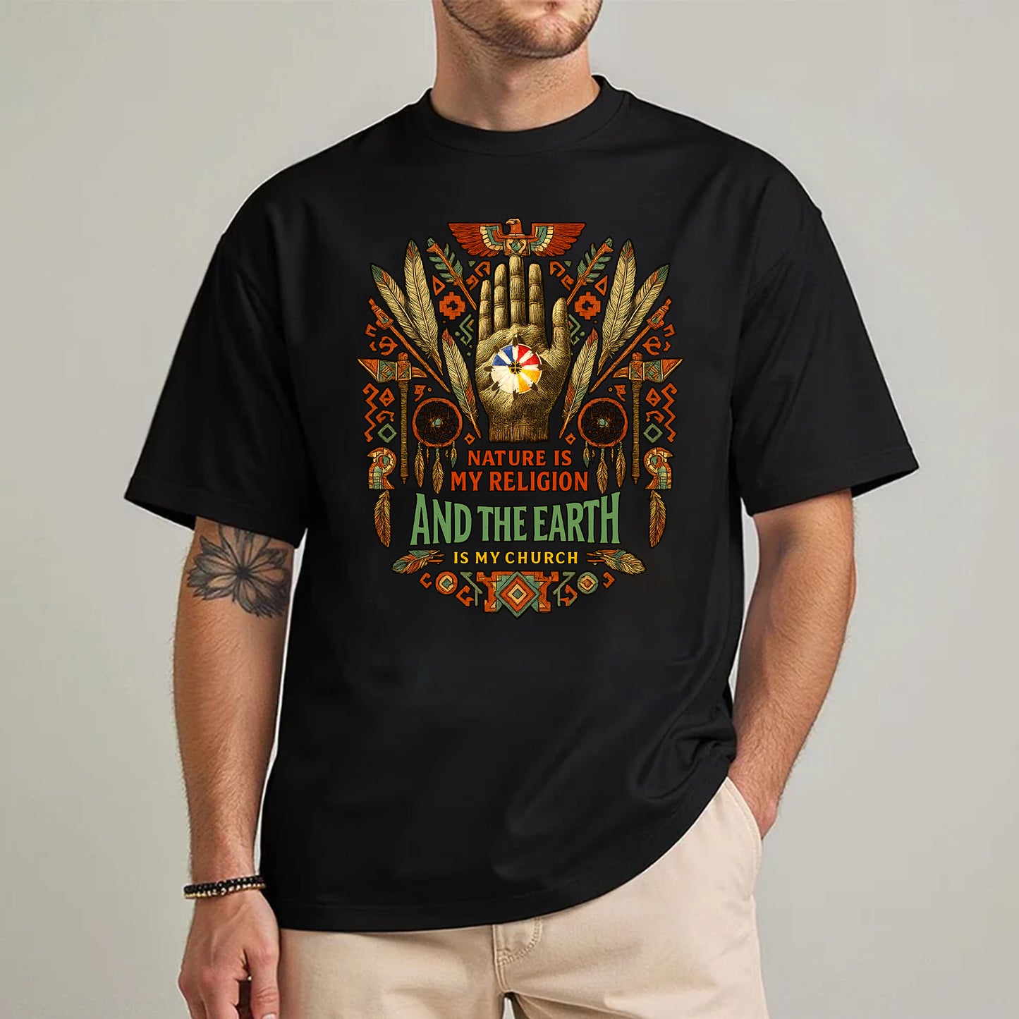 Native American Sacred Earth Dreamcatcher & Feather Tribal Art Unisex T-Shirt/T-Shirt V-Neck/Hoodie/Sweatshirt
