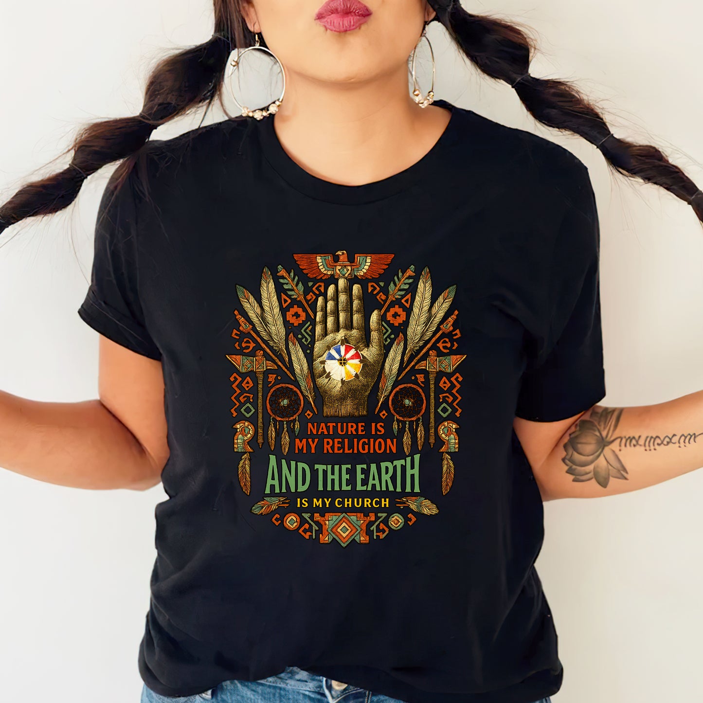 Native American Sacred Earth Dreamcatcher & Feather Tribal Art Unisex T-Shirt/T-Shirt V-Neck/Hoodie/Sweatshirt