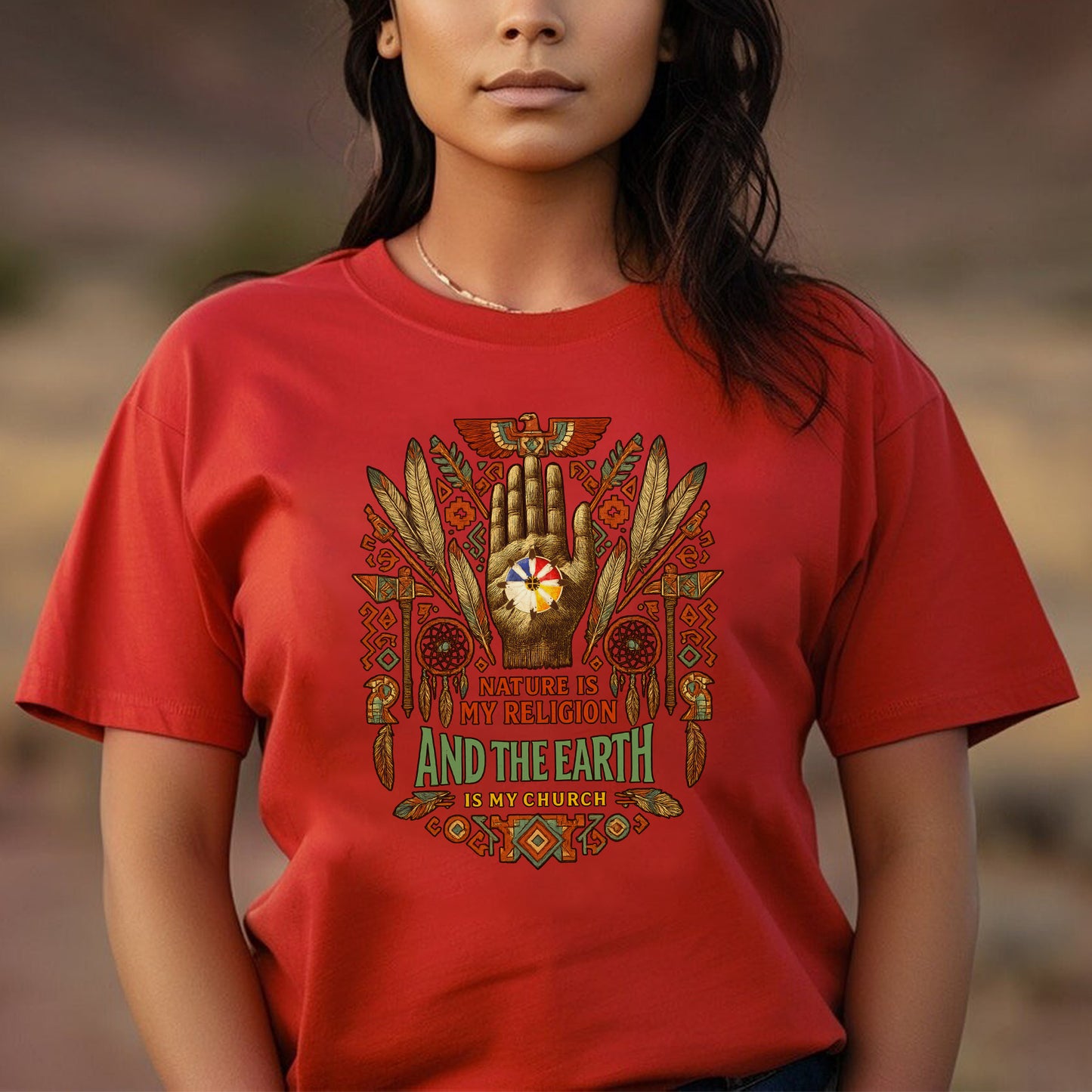 Native American Sacred Earth Dreamcatcher & Feather Tribal Art Unisex T-Shirt/T-Shirt V-Neck/Hoodie/Sweatshirt