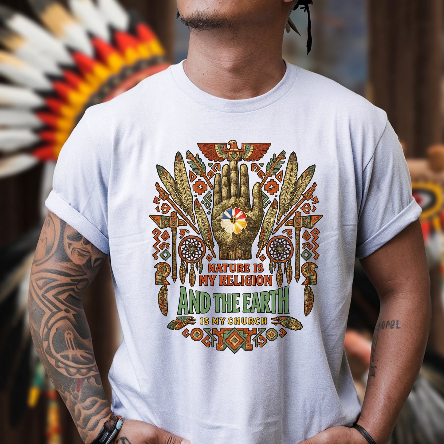 Native American Sacred Earth Dreamcatcher & Feather Tribal Art Unisex T-Shirt/T-Shirt V-Neck/Hoodie/Sweatshirt
