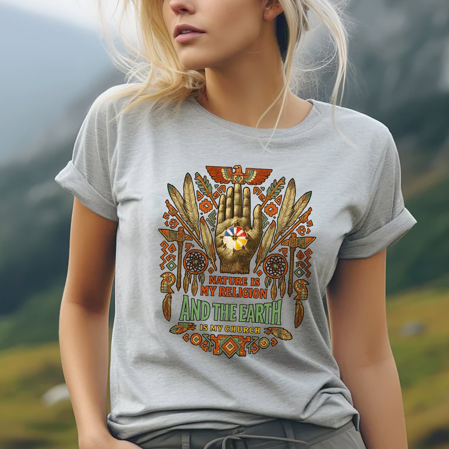 Native American Sacred Earth Dreamcatcher & Feather Tribal Art Unisex T-Shirt/T-Shirt V-Neck/Hoodie/Sweatshirt